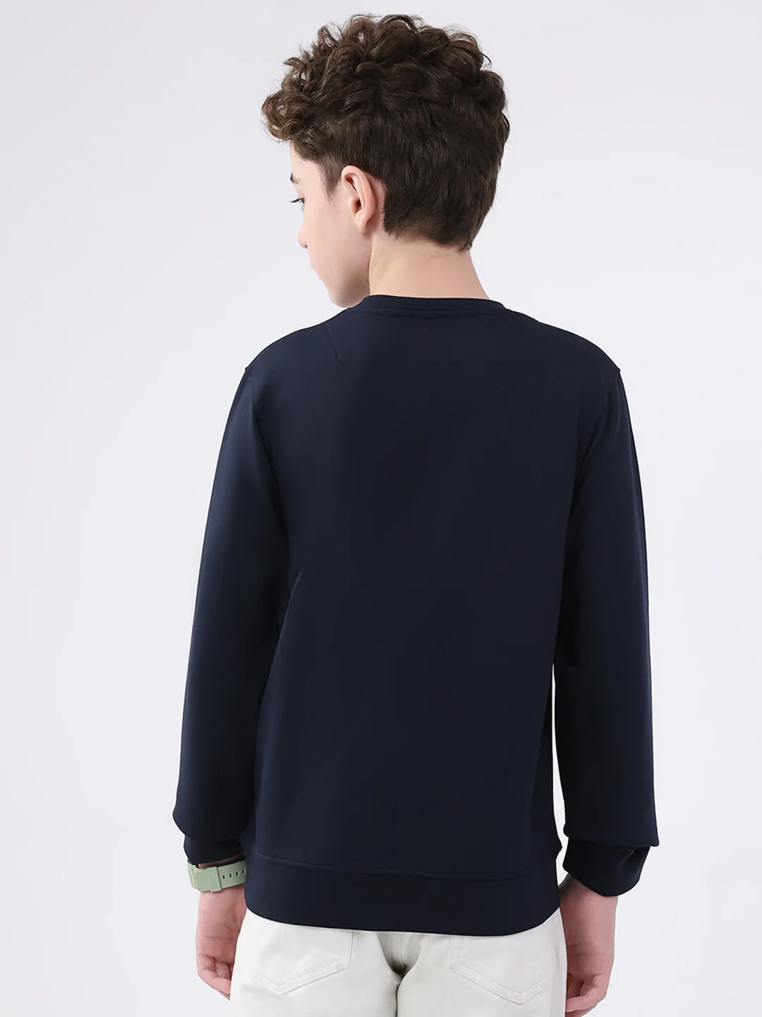 Boys Navy Blue Printed Round Neck Full Sleeve Sweatshirt - Image 5