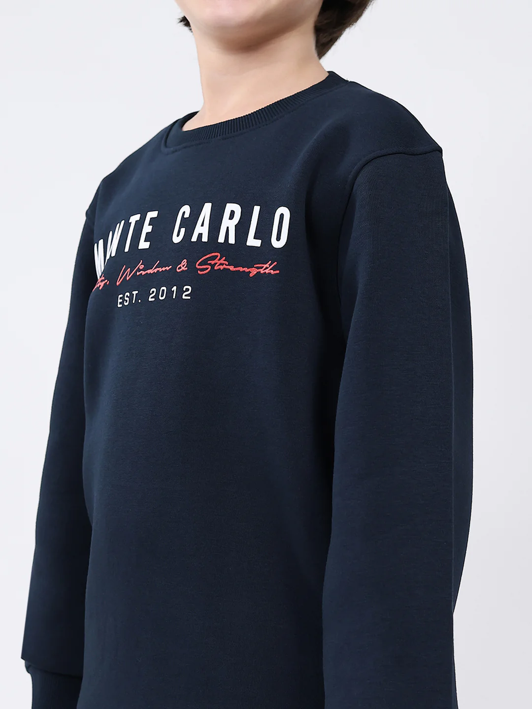 Boys Navy Blue Printed Round Neck Full Sleeve Sweatshirt - Image 7