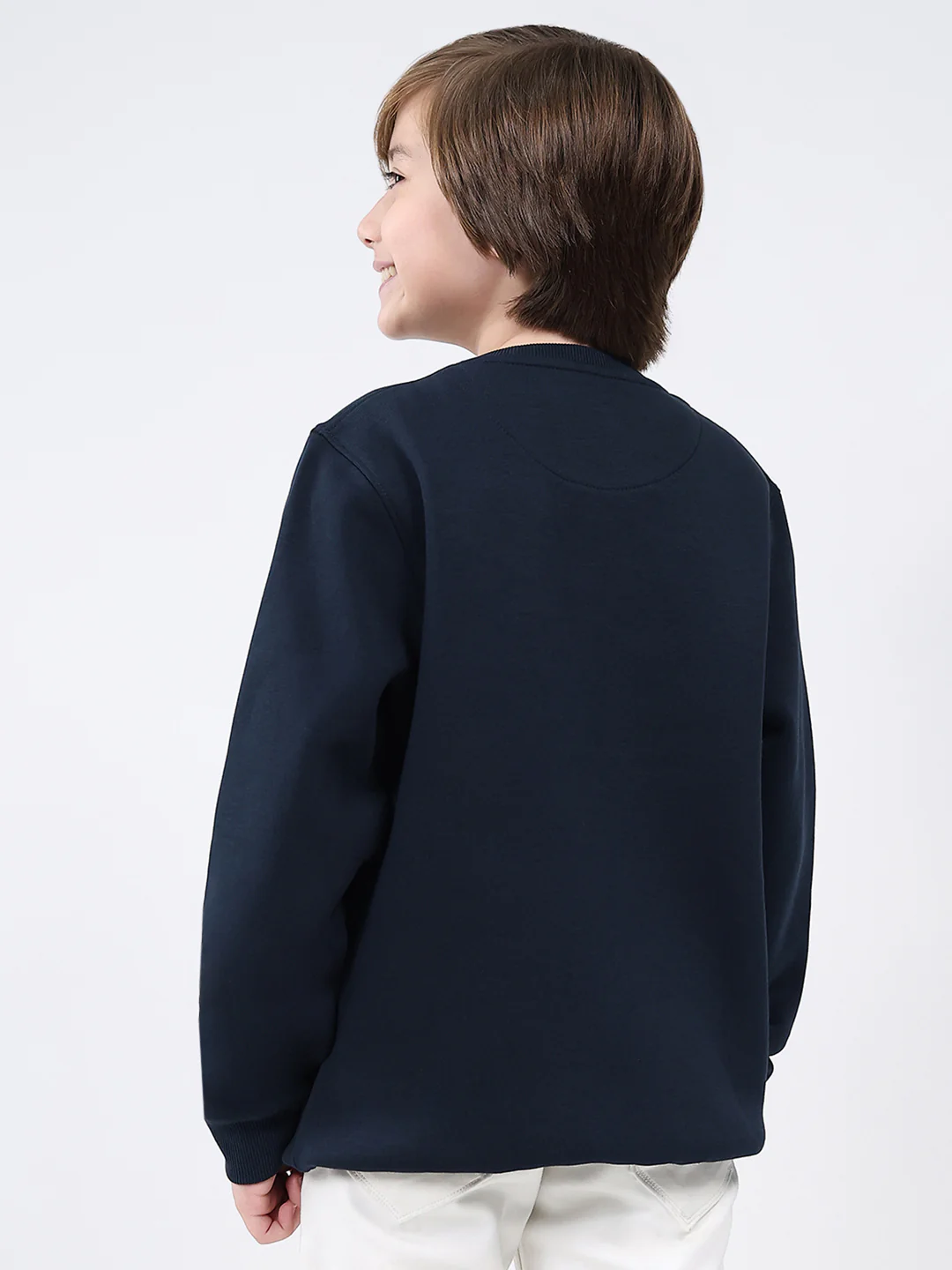 Boys Navy Blue Printed Round Neck Full Sleeve Sweatshirt - Image 5