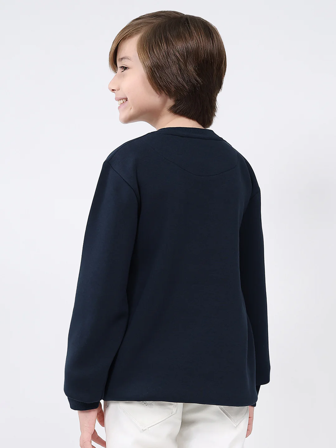 Boys Navy Blue Printed Round Neck Full Sleeve Sweatshirt - Image 5