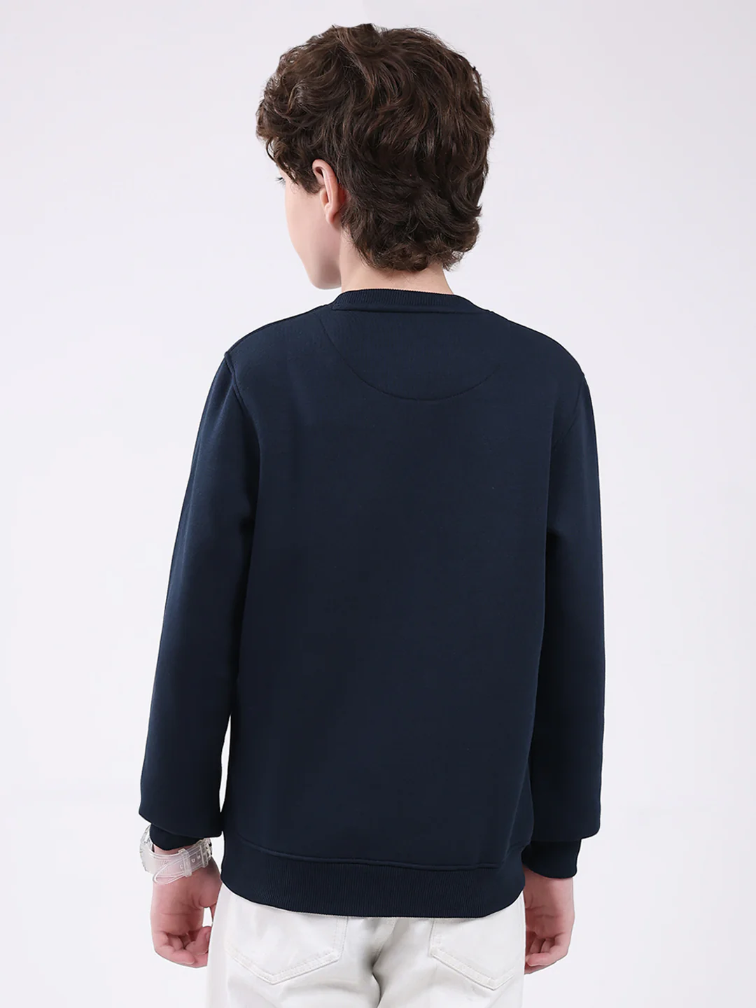 Boys Navy Blue Printed Round Neck Full Sleeve Sweatshirt - Image 5