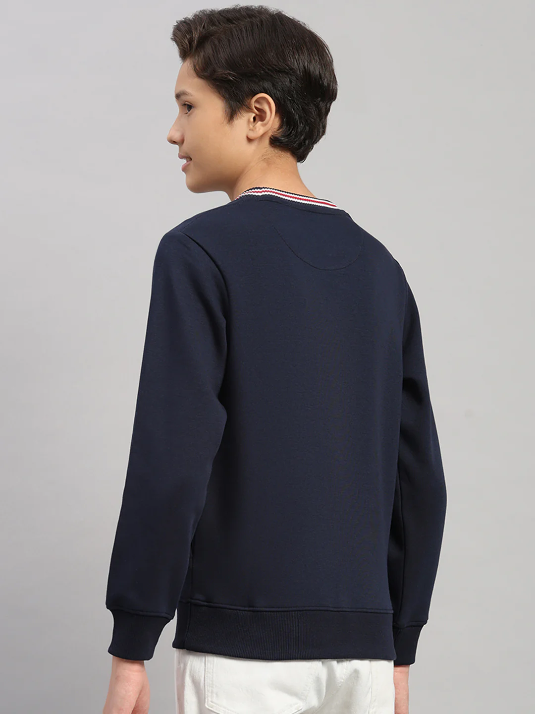 Boys Navy Blue Printed Round Neck Full Sleeve Sweatshirt - Image 5