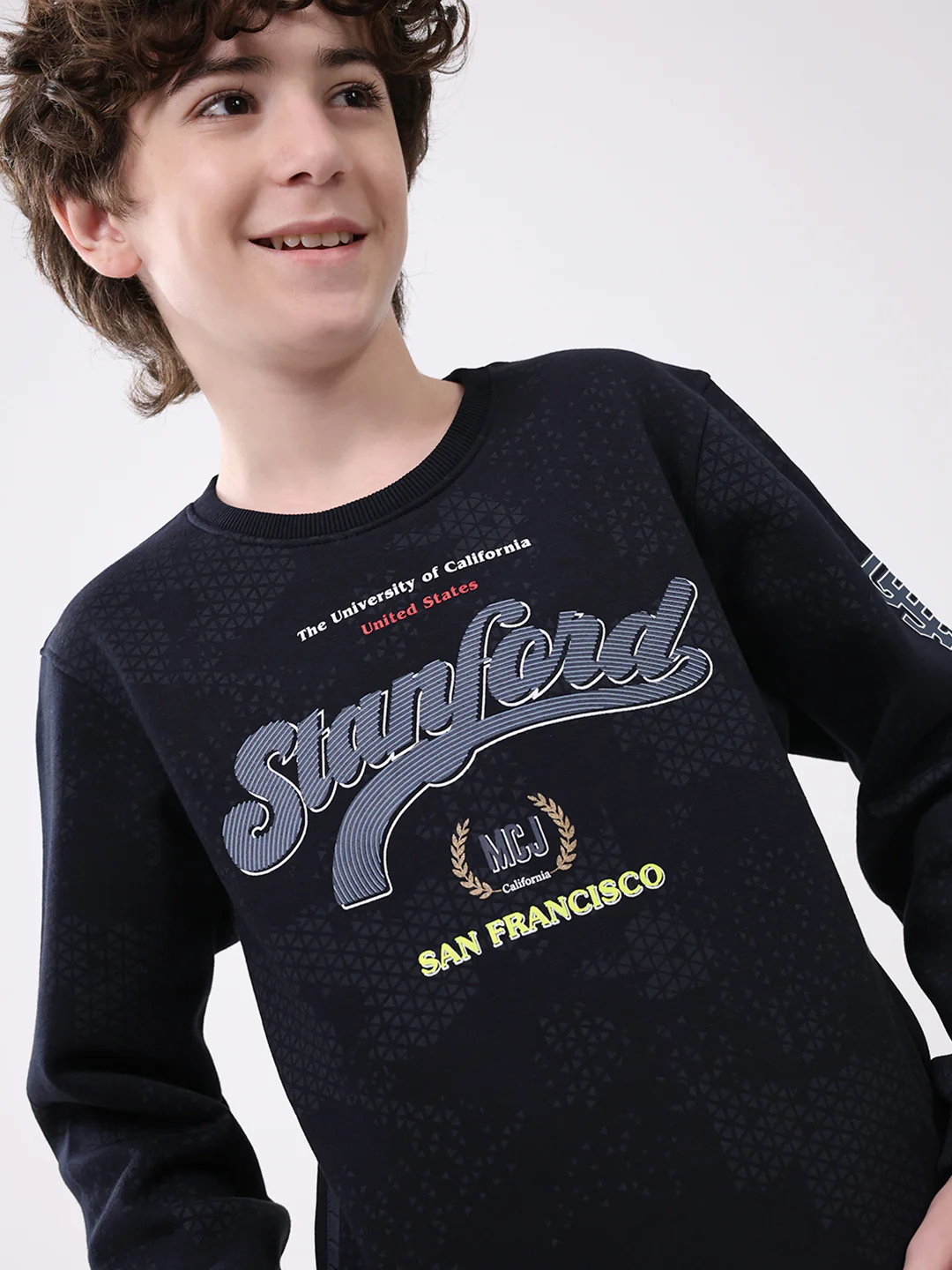 Boys Navy Blue Printed Round Neck Full Sleeve Sweatshirt - Image 6