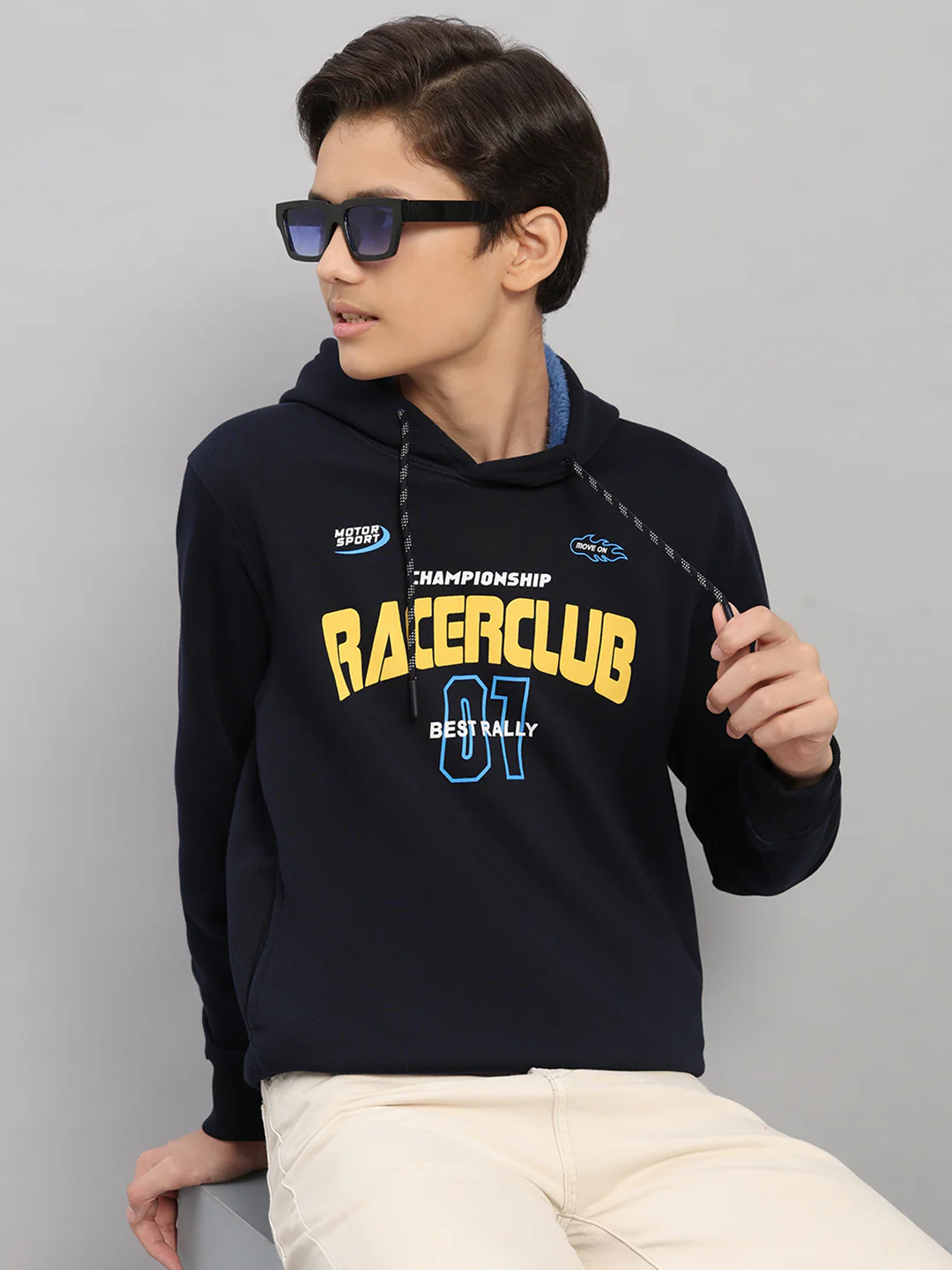 Boys Navy Blue Printed Round Neck Full Sleeve Sweatshirt - Image 6