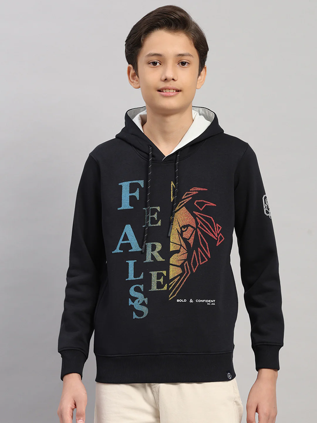 Boys Navy Blue Printed Round Neck Full Sleeve Sweatshirt