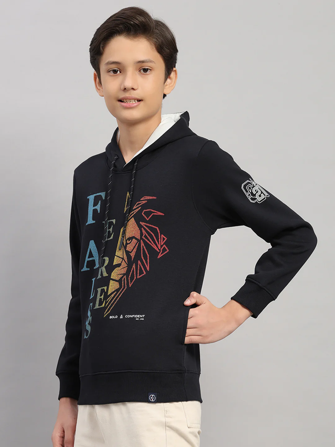 Boys Navy Blue Printed Round Neck Full Sleeve Sweatshirt - Image 3