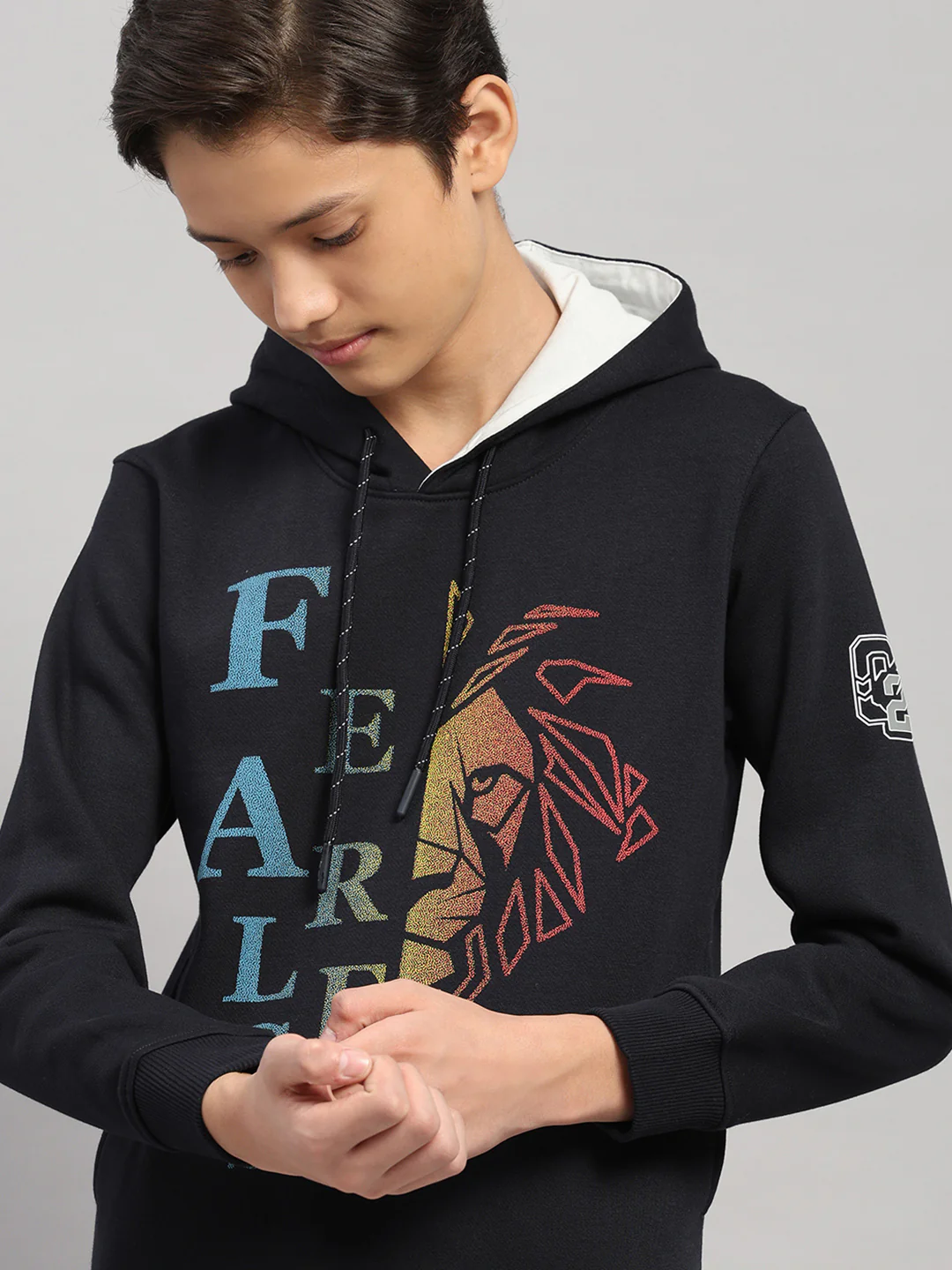 Boys Navy Blue Printed Round Neck Full Sleeve Sweatshirt - Image 6