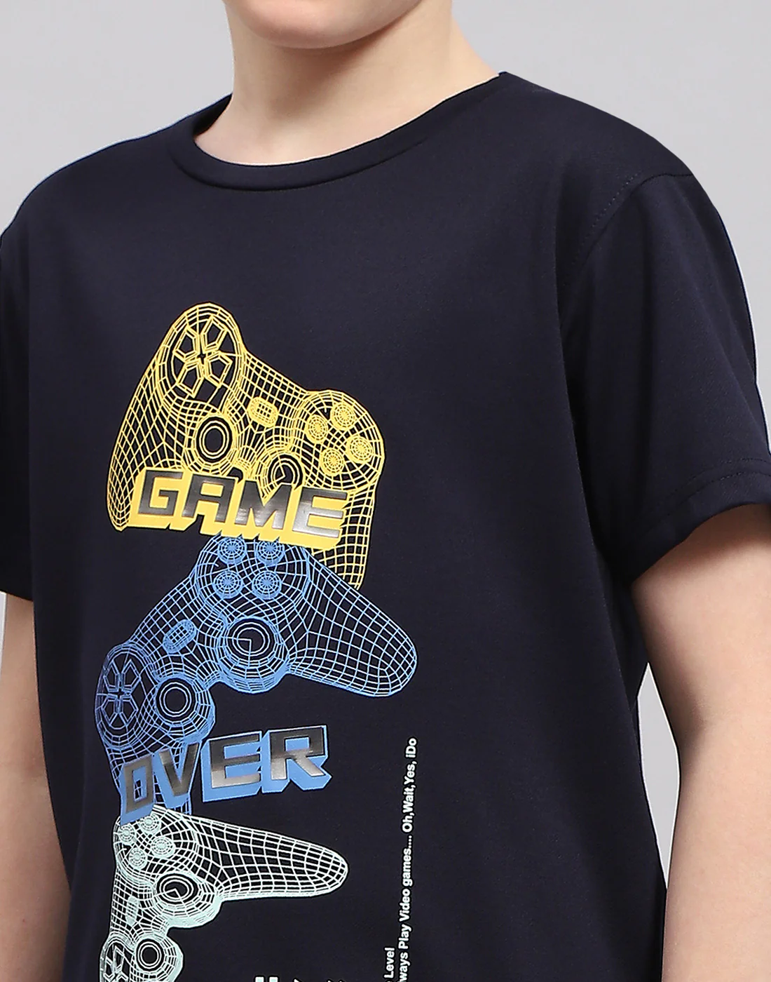Boys Navy Blue Printed Round Neck Half Sleeve Bermuda Set - Image 6