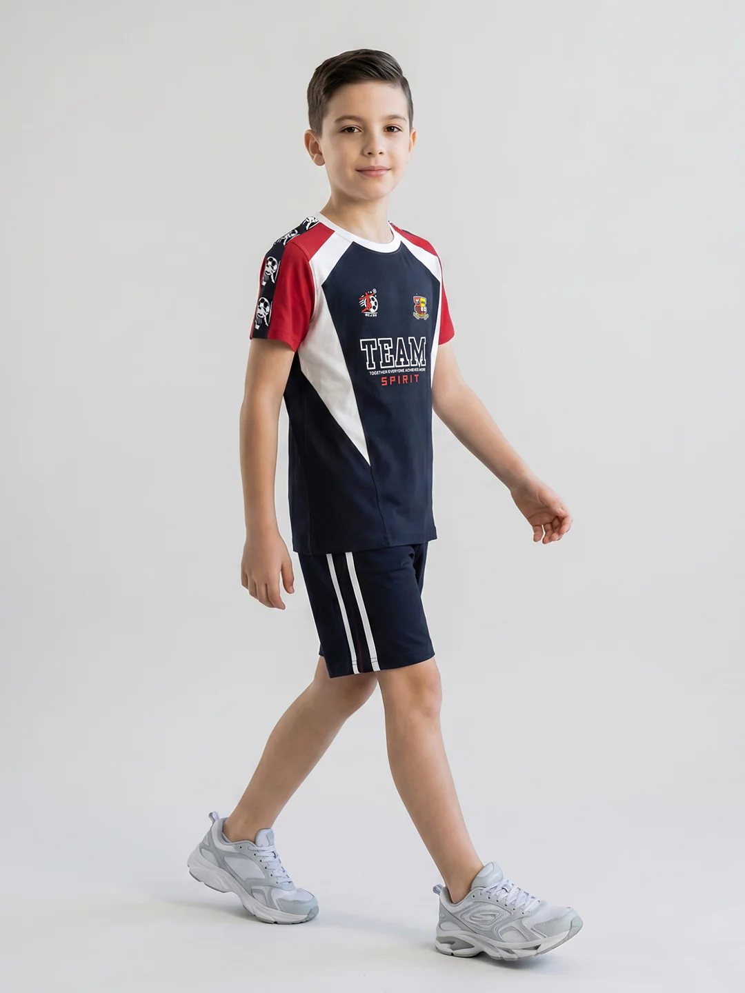 Boys Navy Blue Printed Round Neck Half Sleeve Bermuda Set - Image 3