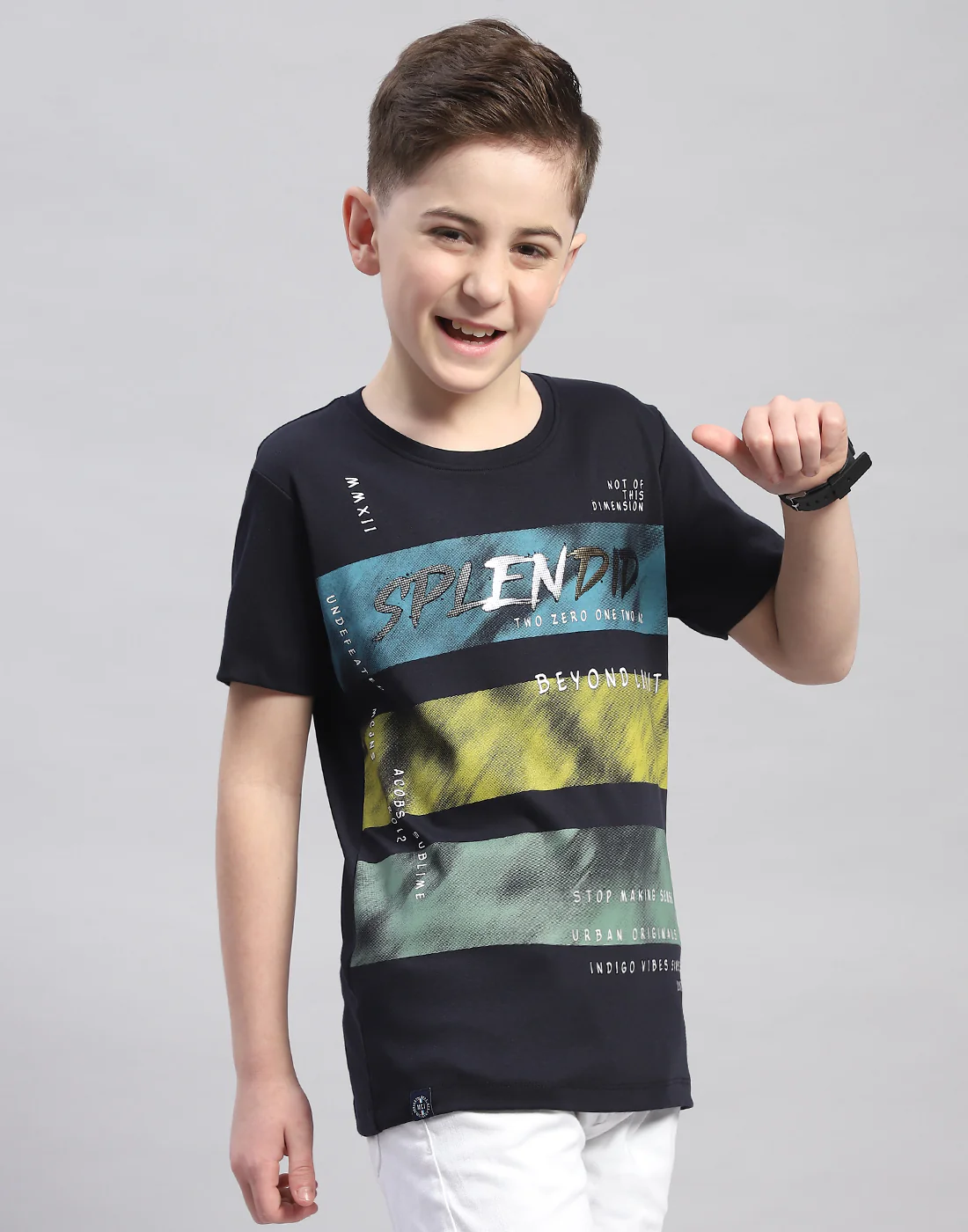 Boys Navy Blue Printed Round Neck Half Sleeve T-Shirt - Image 4