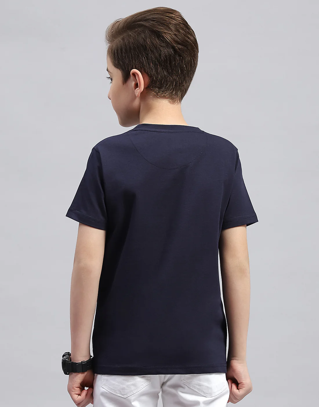 Boys Navy Blue Printed Round Neck Half Sleeve T-Shirt - Image 5