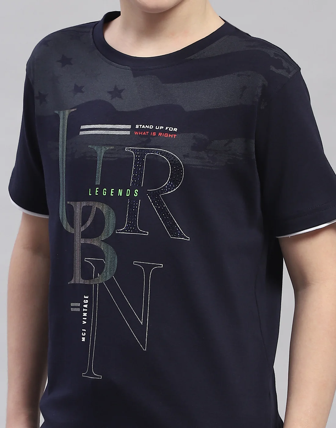 Boys Navy Blue Printed Round Neck Half Sleeve T-Shirt - Image 6
