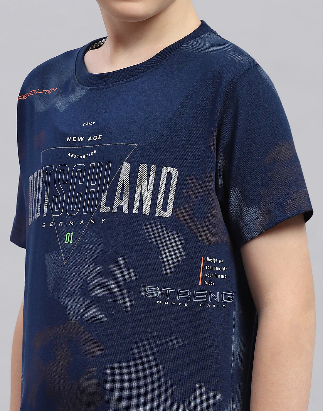 Boys Navy Blue Printed Round Neck Half Sleeve T-Shirt - Image 6