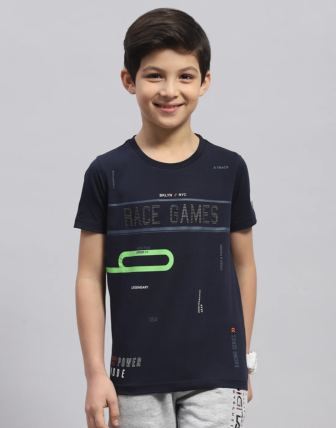 Boys Navy Blue Printed Round Neck Half Sleeve T-Shirt - Image 2