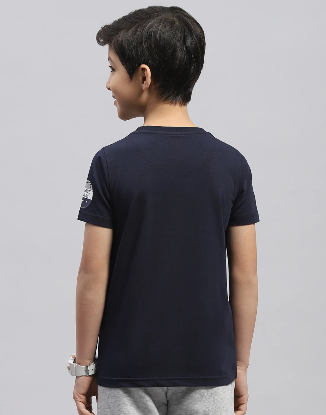 Boys Navy Blue Printed Round Neck Half Sleeve T-Shirt - Image 5