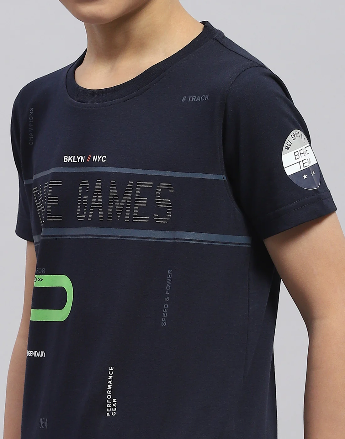 Boys Navy Blue Printed Round Neck Half Sleeve T-Shirt - Image 7