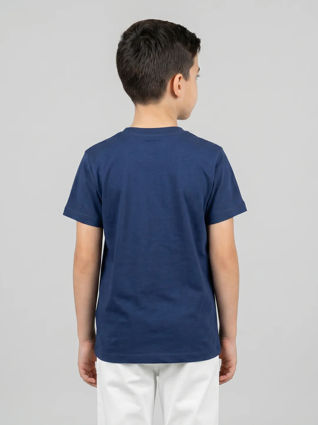 Boys Navy Blue Printed Round Neck Half Sleeve T-Shirt - Image 4