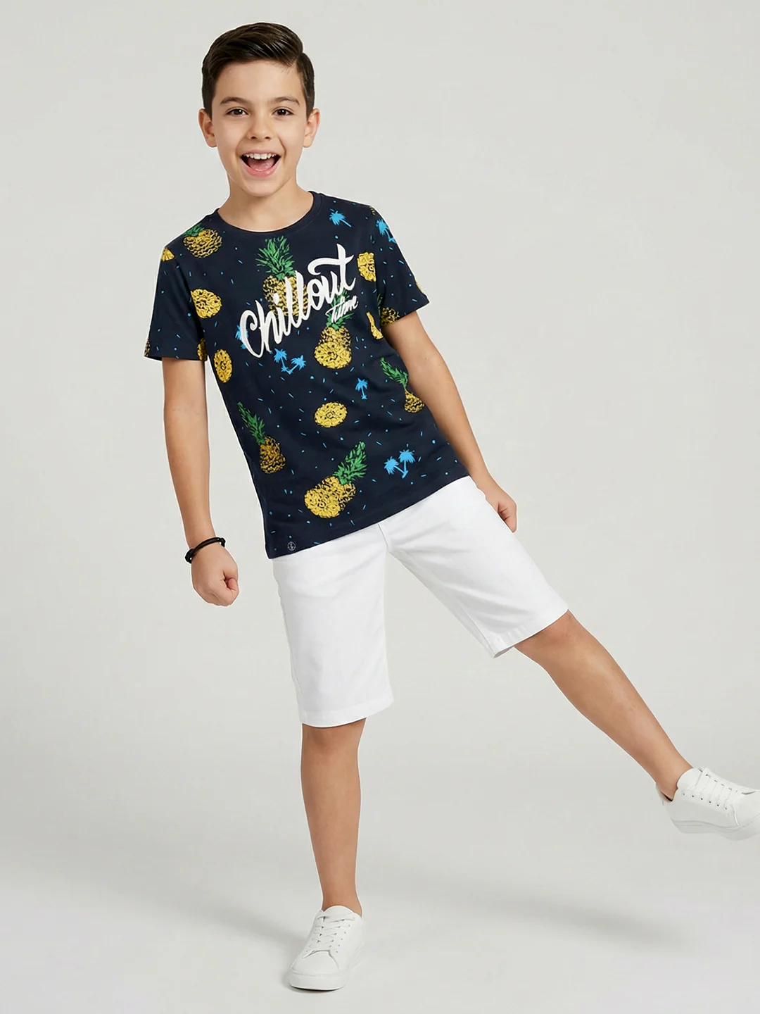 Boys Navy Blue Printed Round Neck Half Sleeve T-Shirt - Image 6
