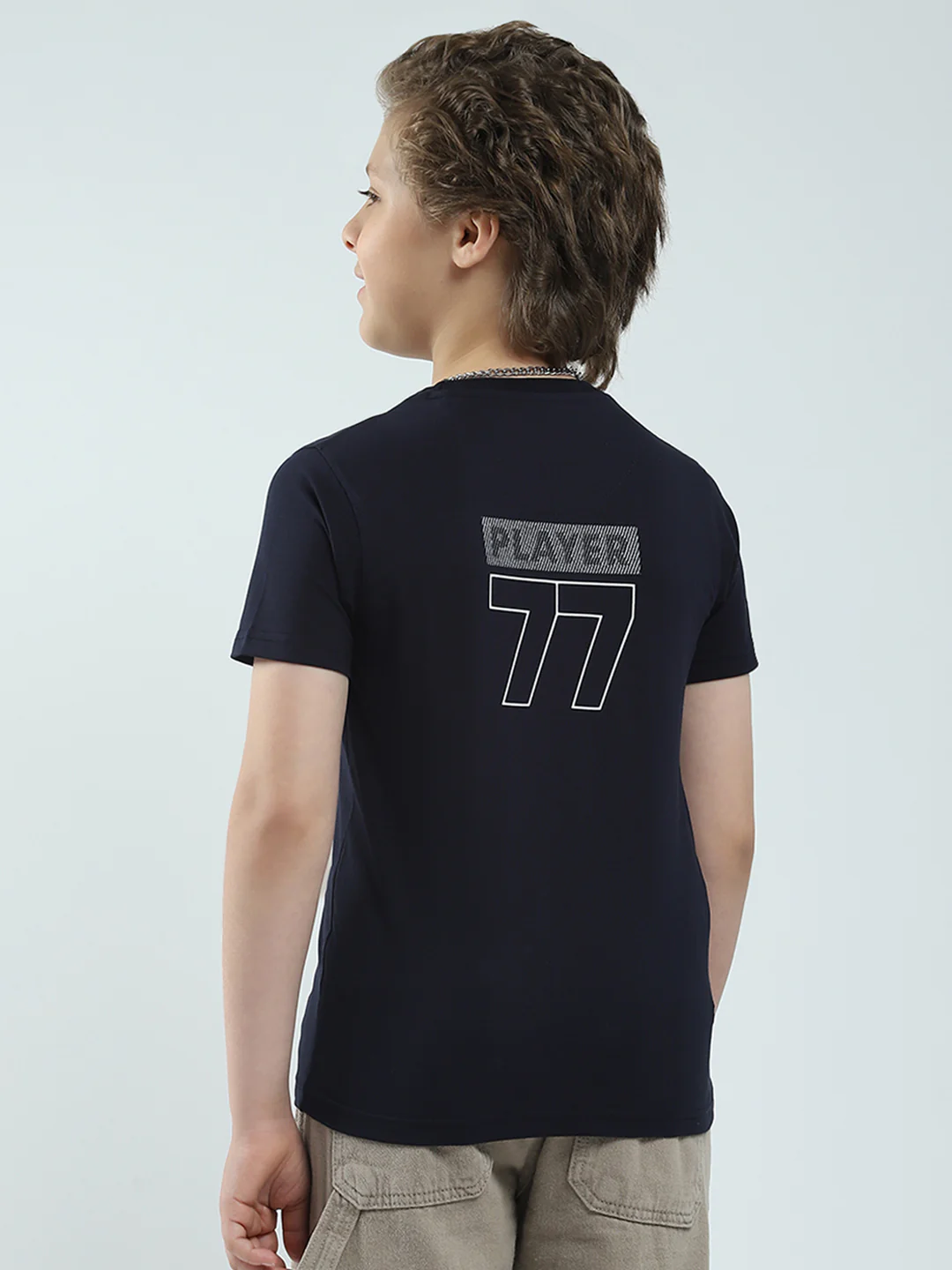 Boys Navy Blue Printed Round Neck Half Sleeve T-Shirt - Image 5