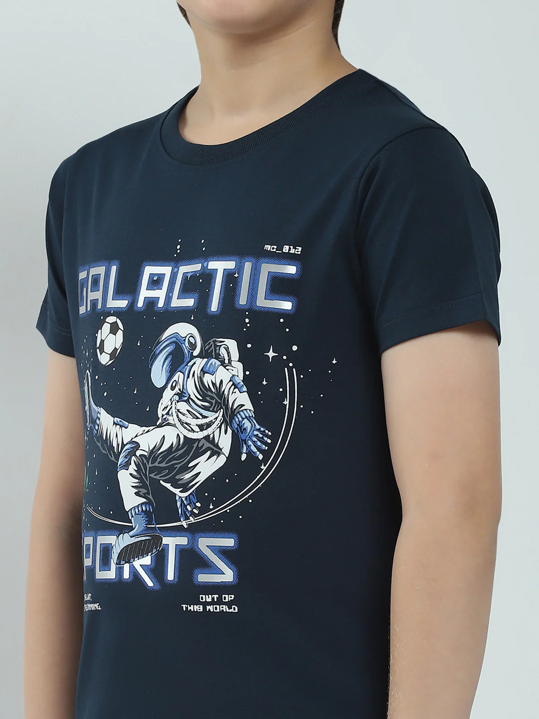 Boys Navy Blue Printed Round Neck Half Sleeve T-Shirt - Image 6