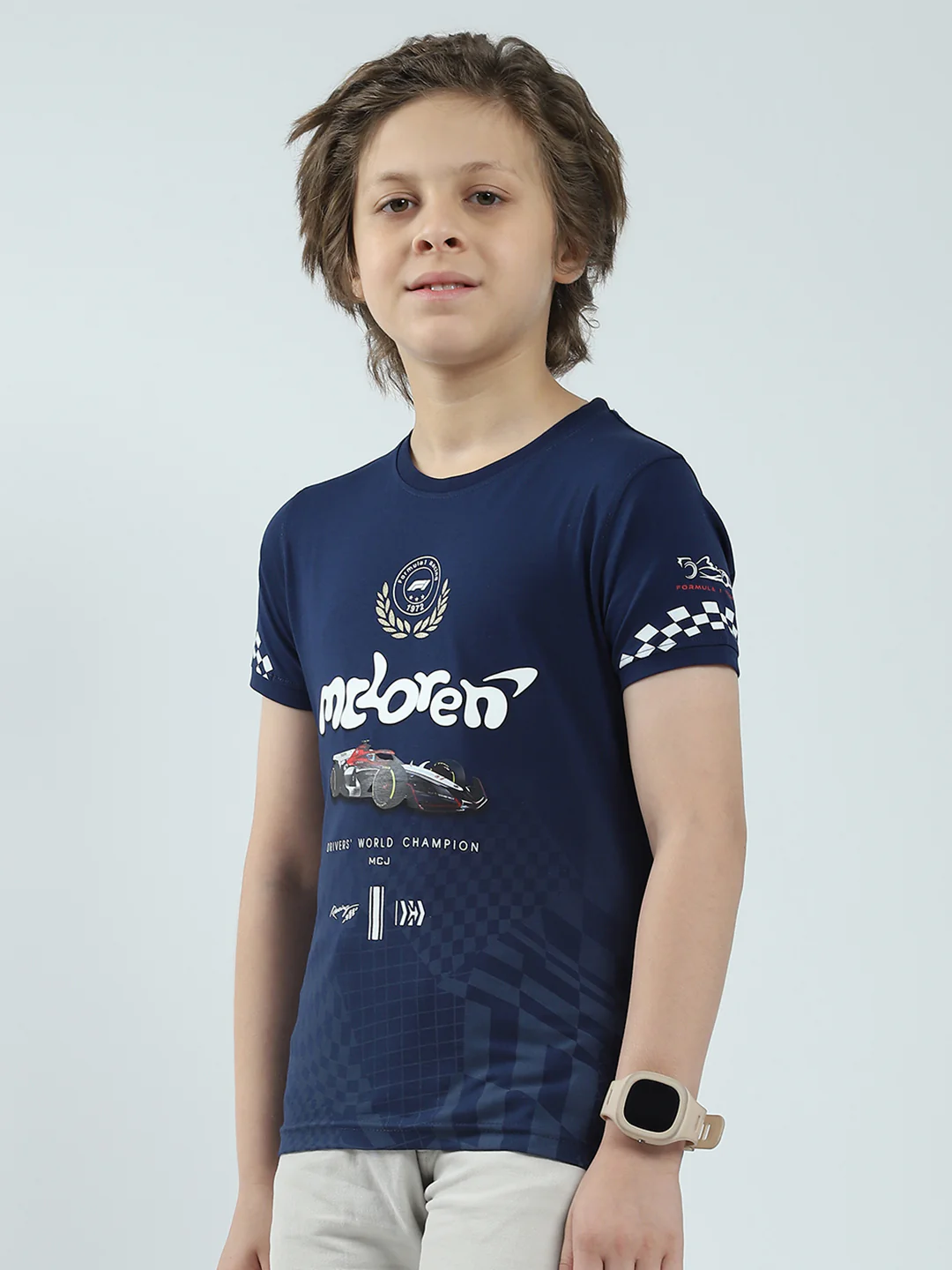 Boys Navy Blue Printed Round Neck Half Sleeve T-Shirt - Image 3