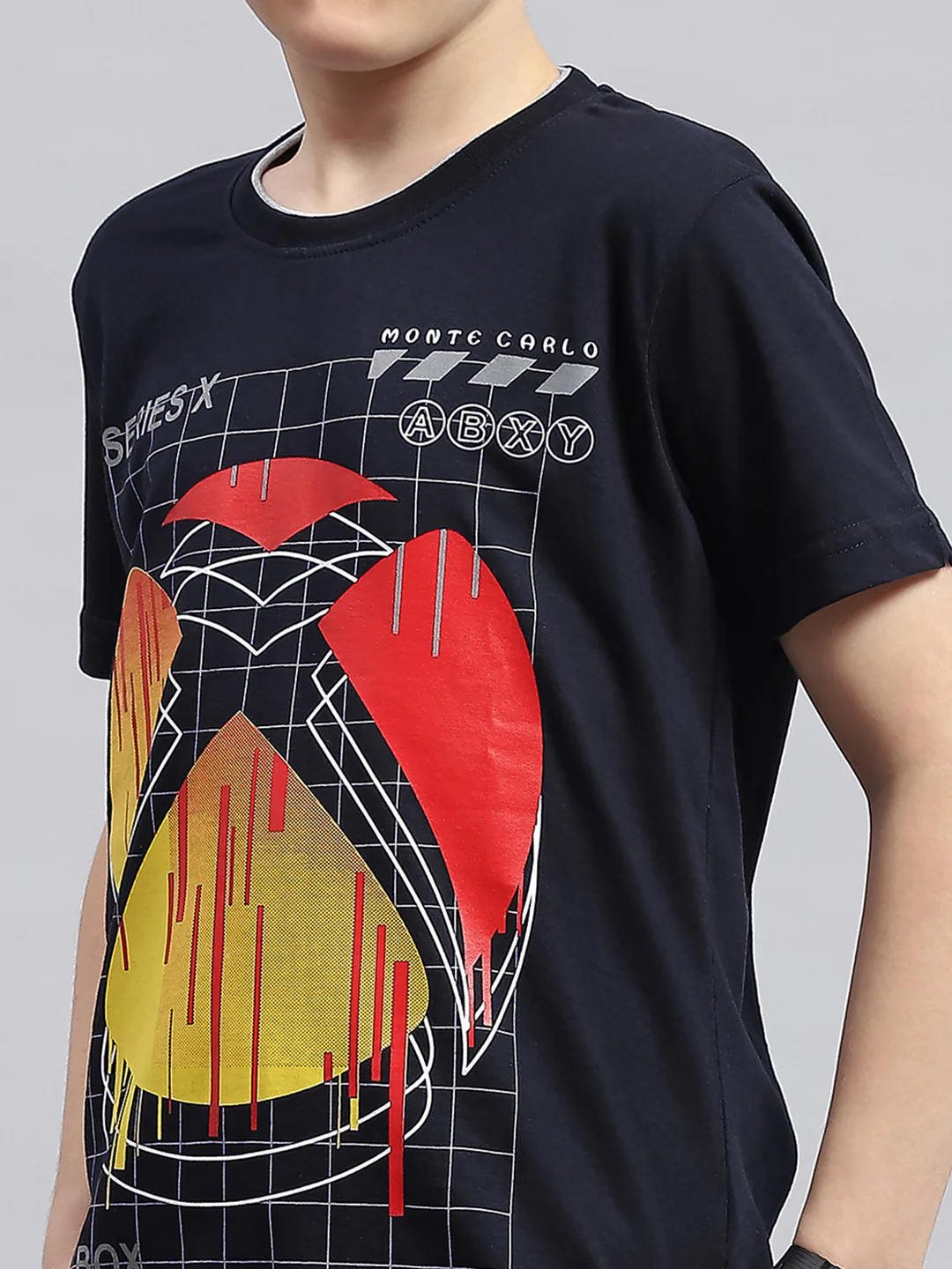 Boys Navy Blue & Grey Printed Round Neck Half Sleeve Bermuda Set - Image 6