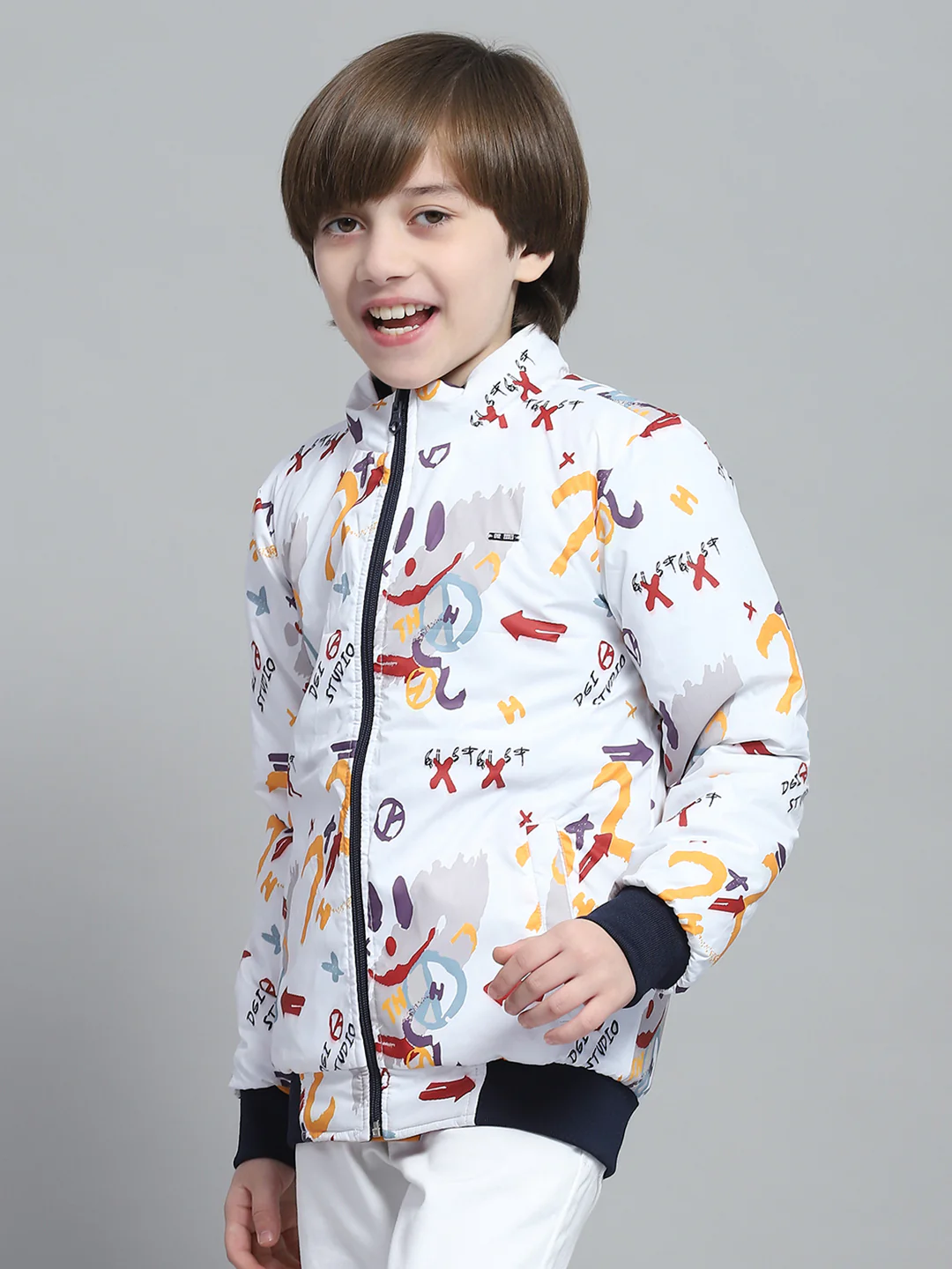 Boys Navy Blue & Red Solid Mock Neck Full Sleeve Reversible Jacket - Image 8
