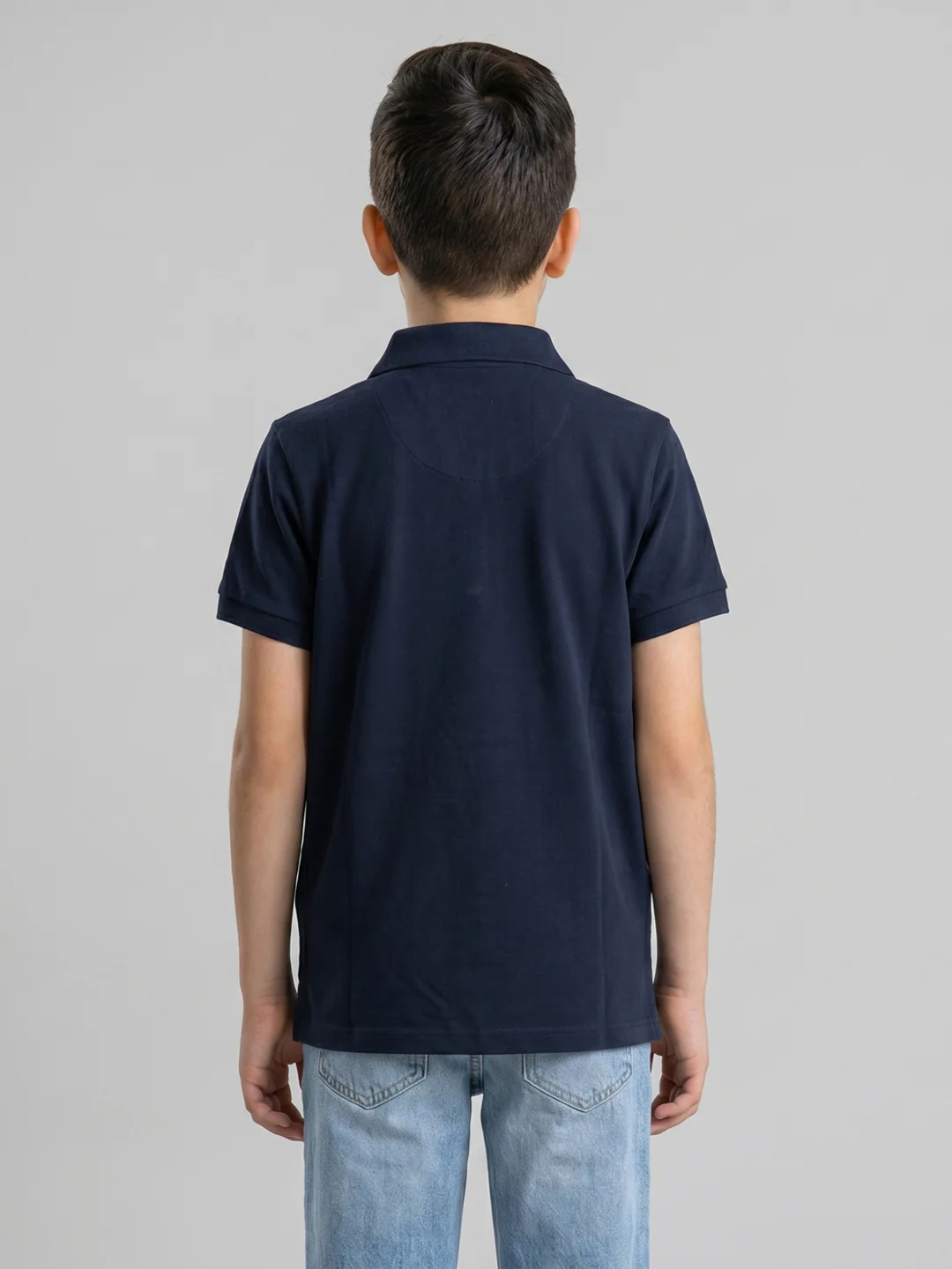 Boys Navy Blue Solid Collar Half Sleeve T-Shirt - Image 2