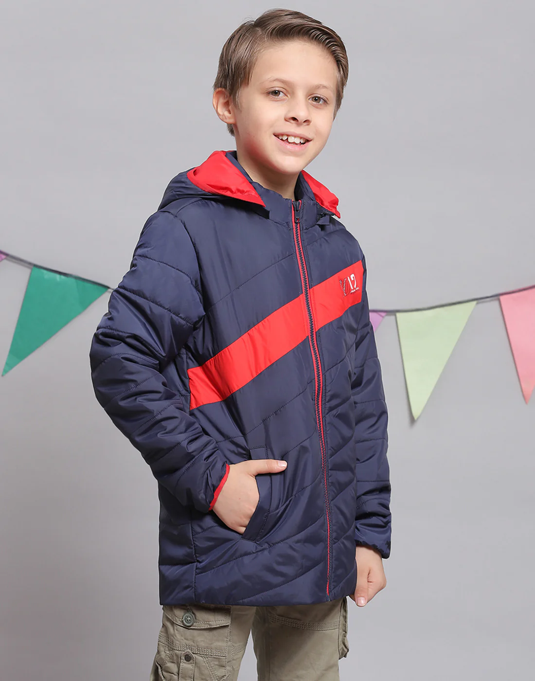 Boys Navy Blue Solid Hooded Full Sleeve Boys Jacket - Image 4