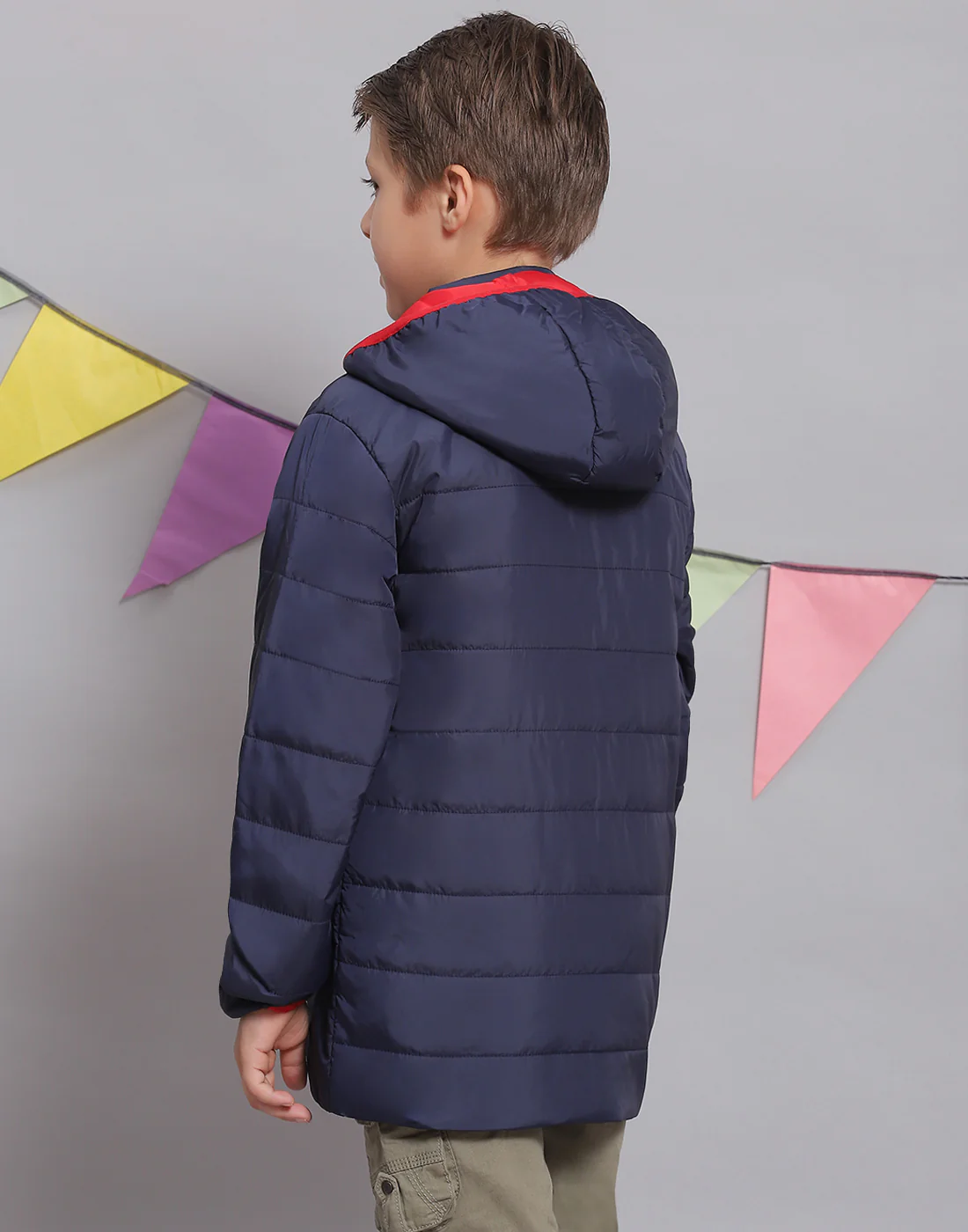 Boys Navy Blue Solid Hooded Full Sleeve Boys Jacket - Image 5