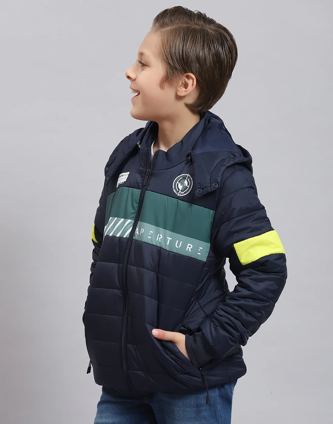 Boys Navy Blue Solid Hooded Full Sleeve Boys Jacket - Image 4
