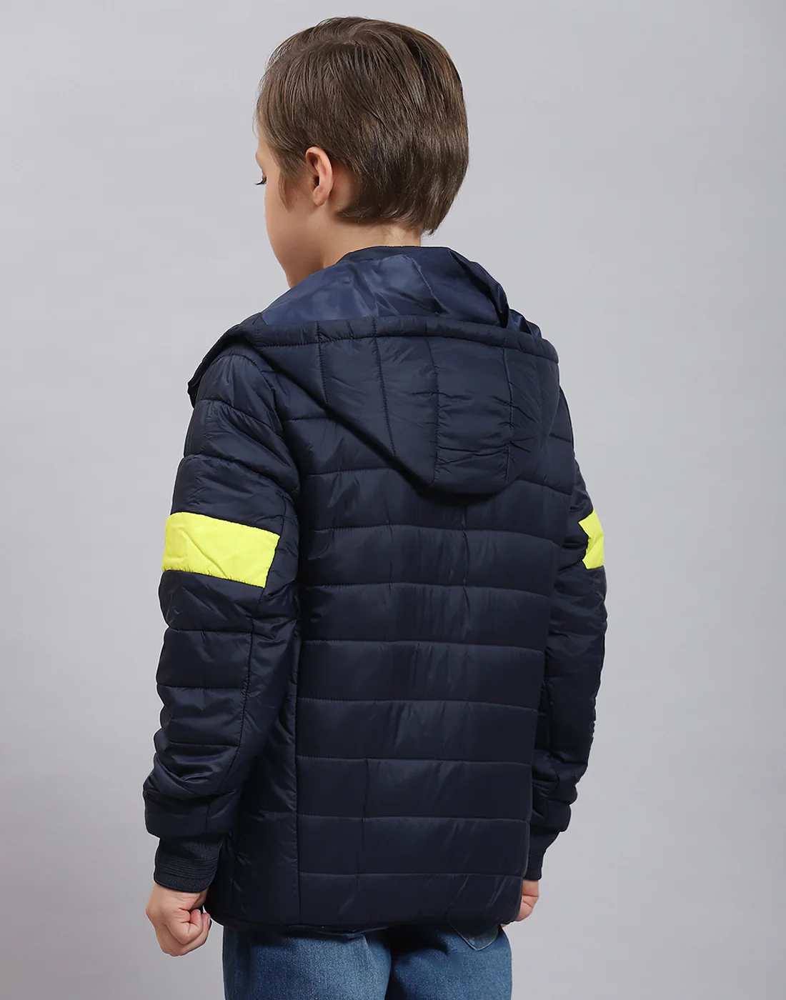Boys Navy Blue Solid Hooded Full Sleeve Boys Jacket - Image 5