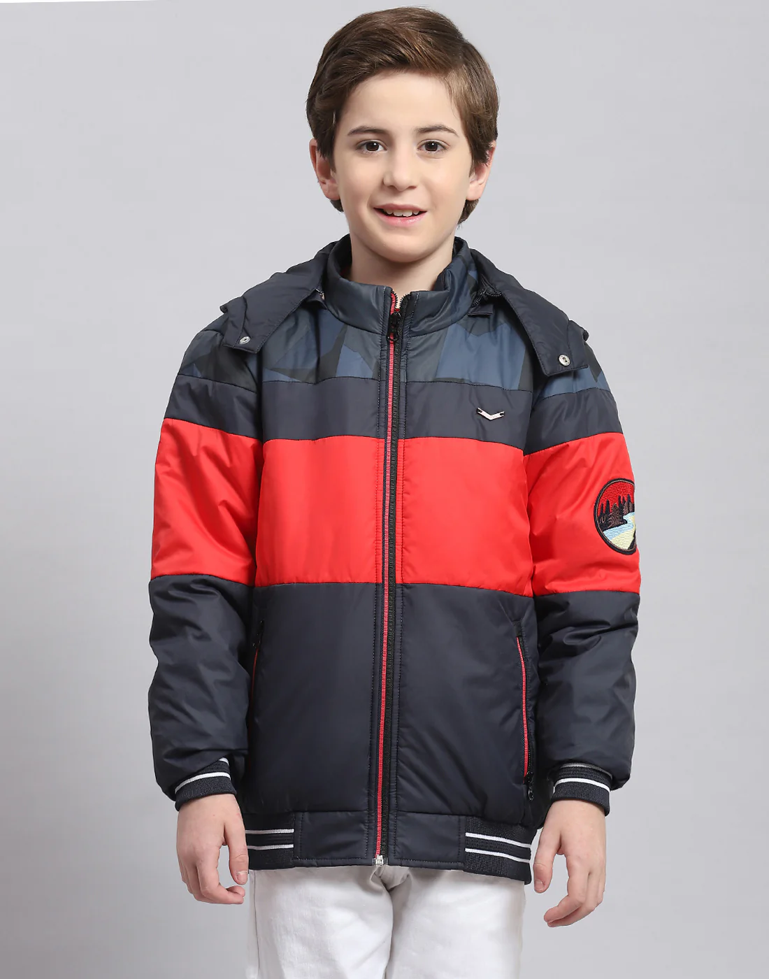 Boys Navy Blue Solid Hooded Full Sleeve Boys Jacket - Image 2