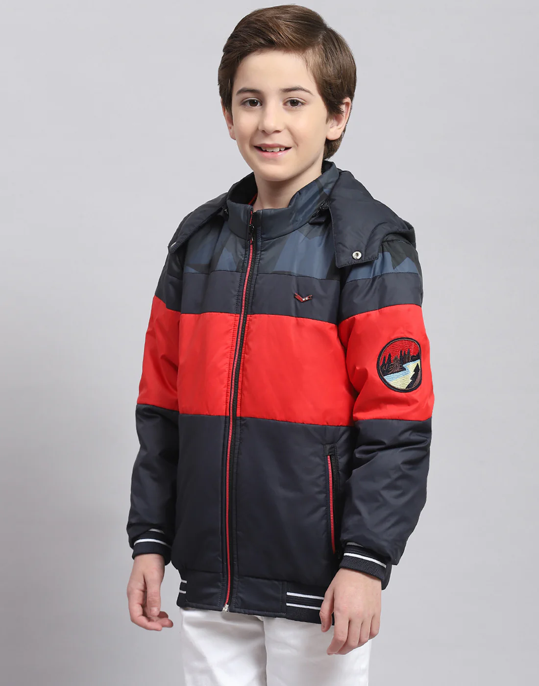 Boys Navy Blue Solid Hooded Full Sleeve Boys Jacket - Image 3