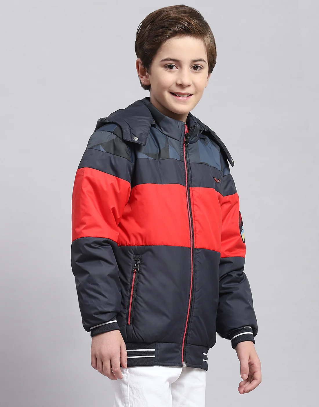 Boys Navy Blue Solid Hooded Full Sleeve Boys Jacket - Image 4