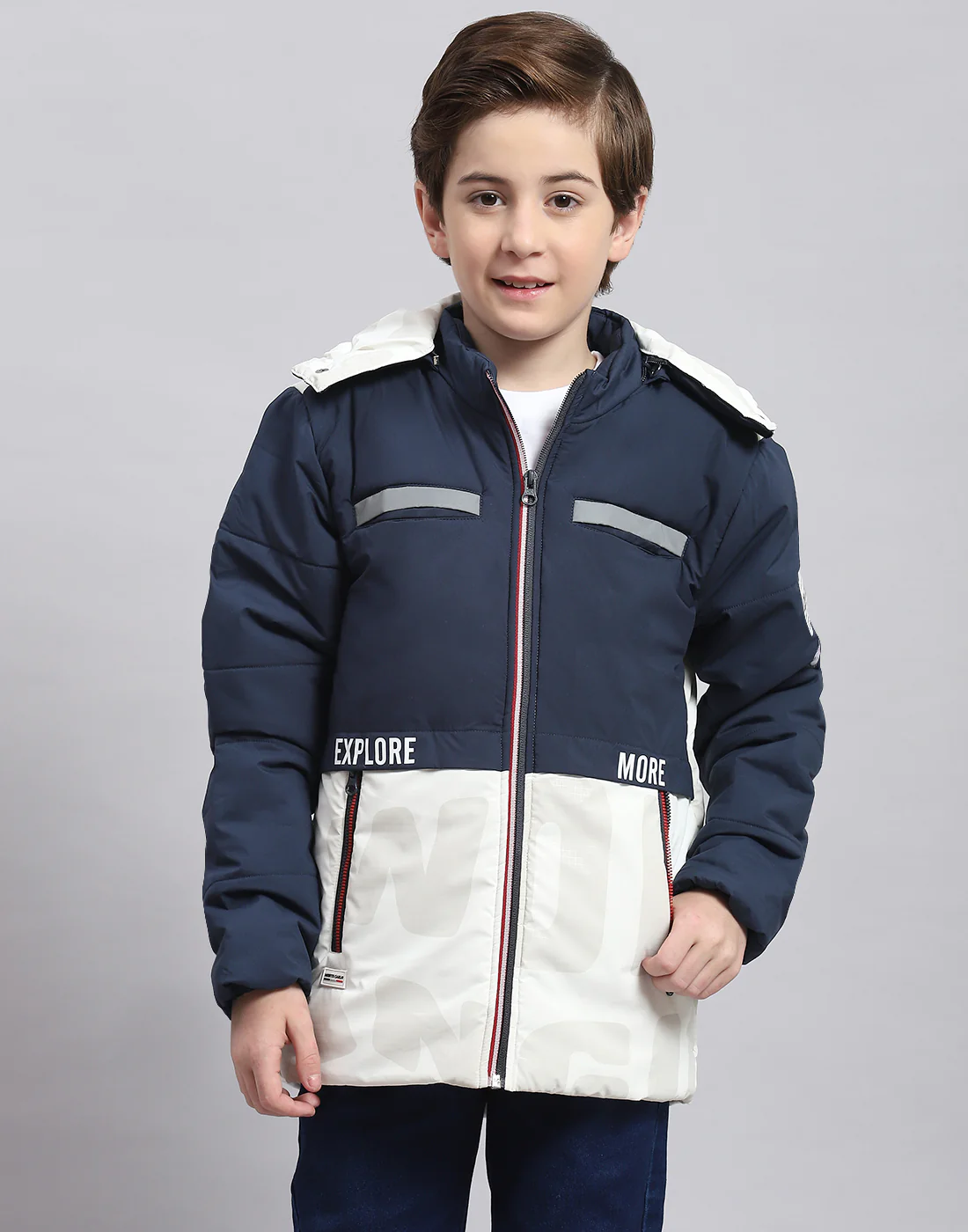 Boys Navy Blue Solid Hooded Full Sleeve Boys Jacket - Image 2
