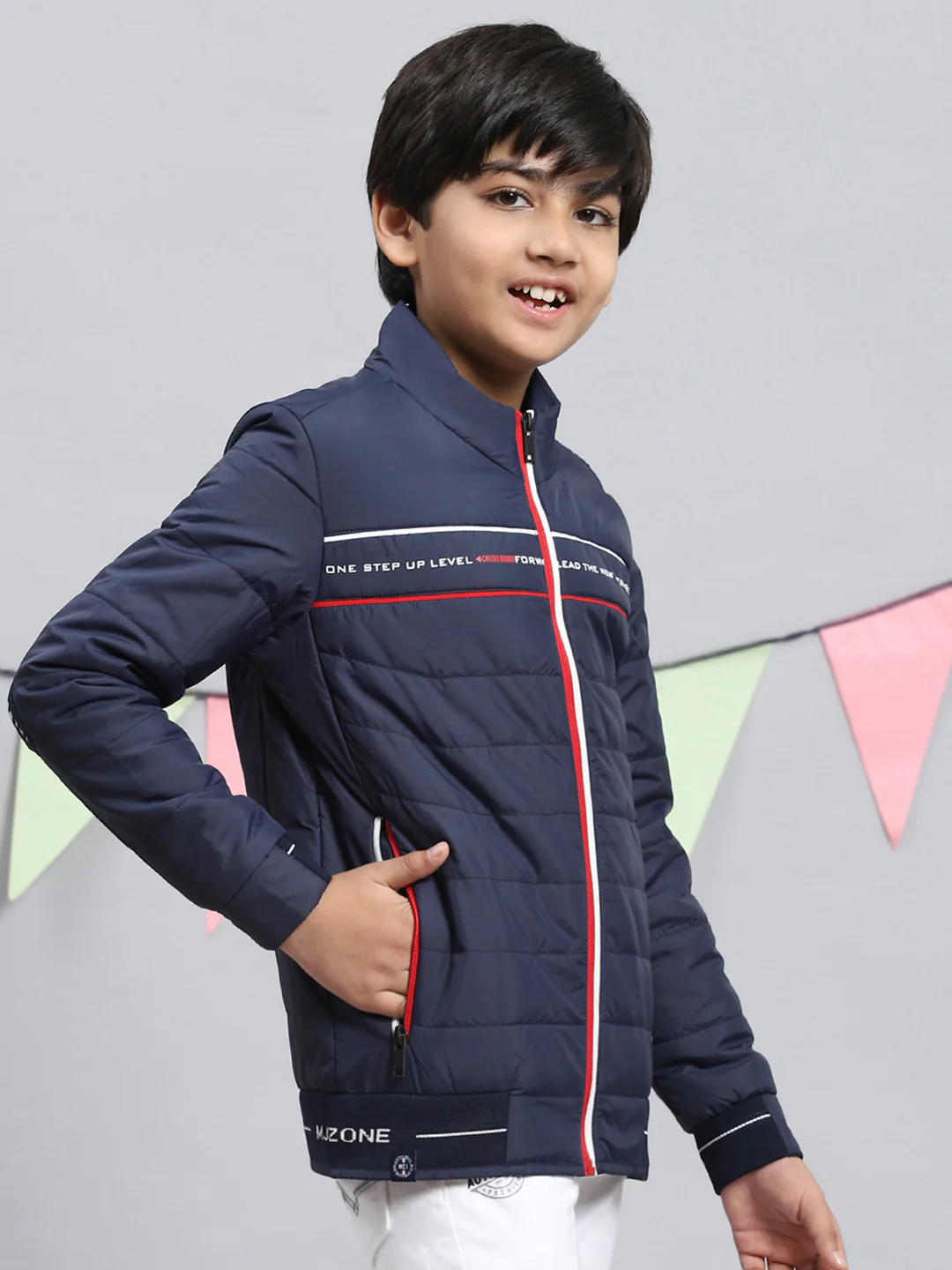 Boys Navy Blue Solid Jacket - Image 2