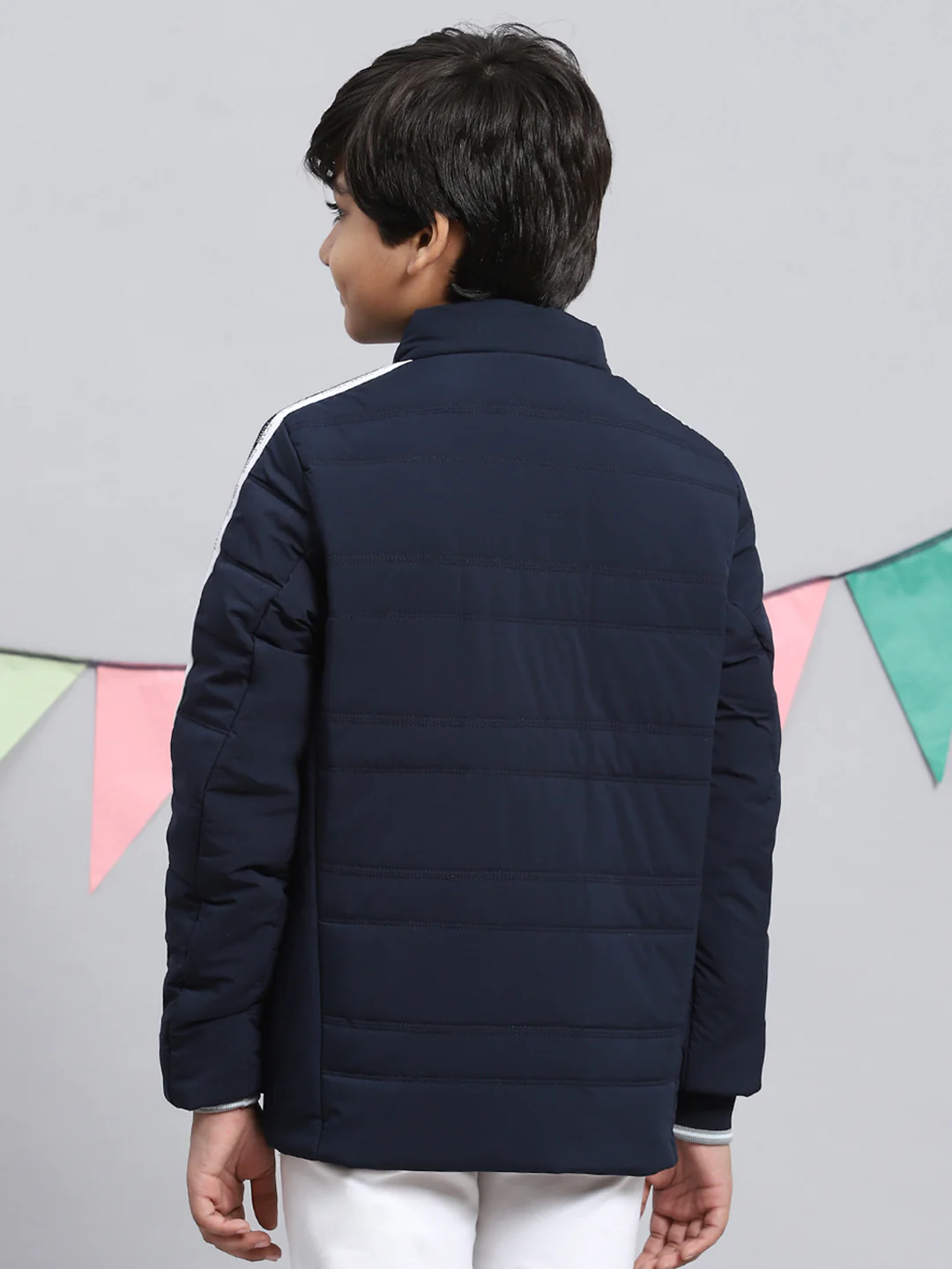 Boys Navy Blue Solid Jacket - Image 4