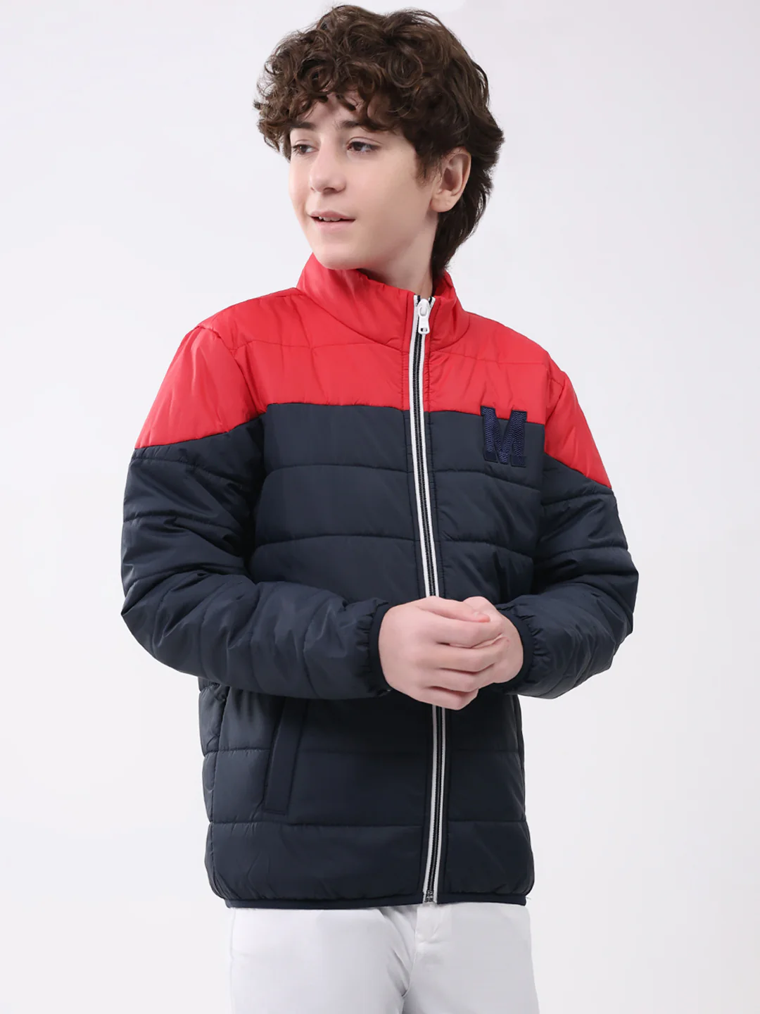 Boys Navy Blue Solid Mock Neck Full Sleeve Boys Jacket - Image 4