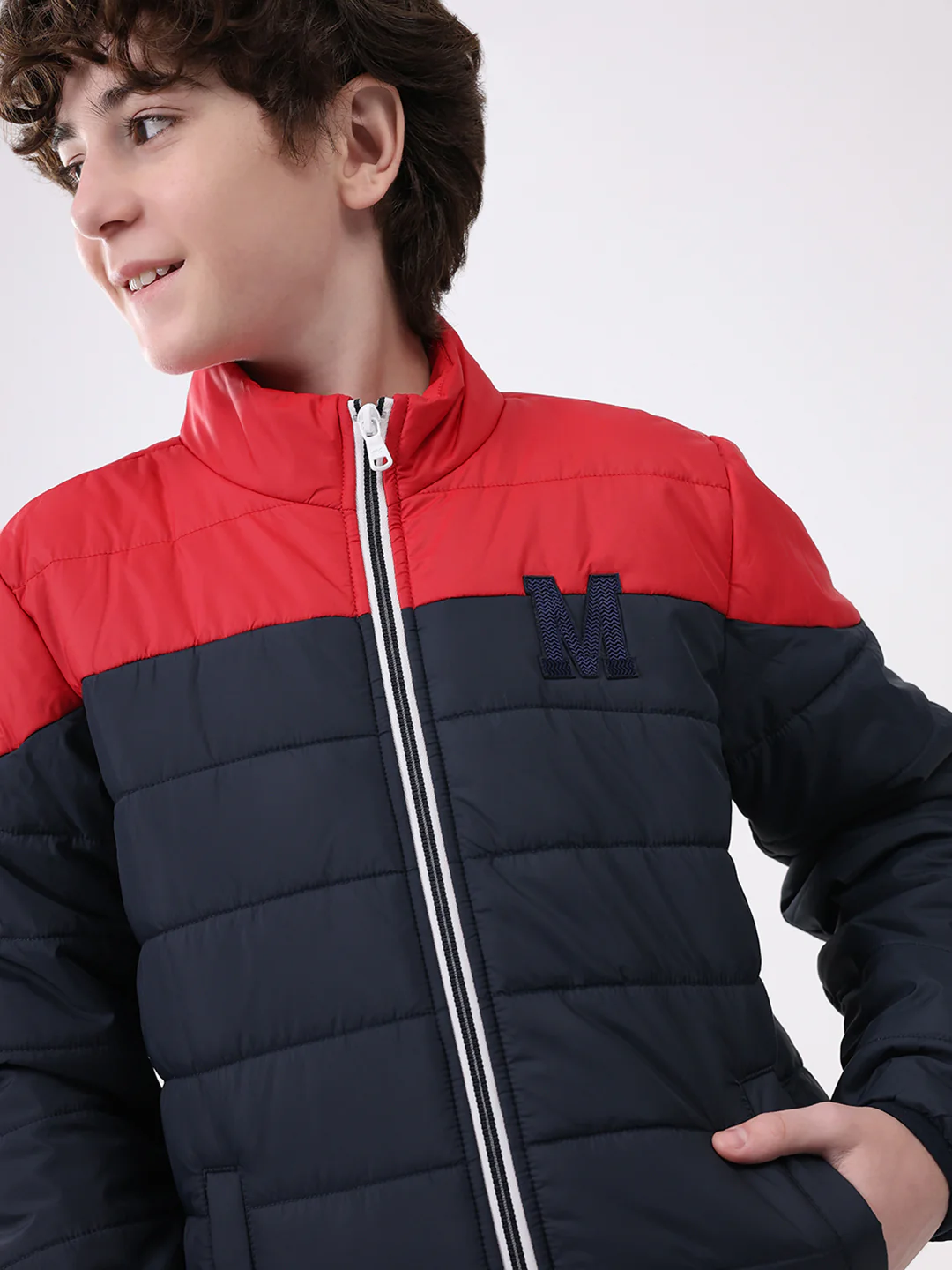 Boys Navy Blue Solid Mock Neck Full Sleeve Boys Jacket - Image 6