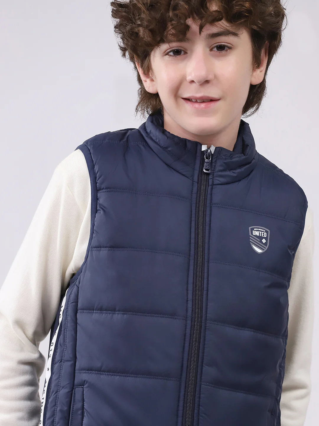 Boys Navy Blue Solid Mock Neck Sleeveless Boys Jacket - Image 6