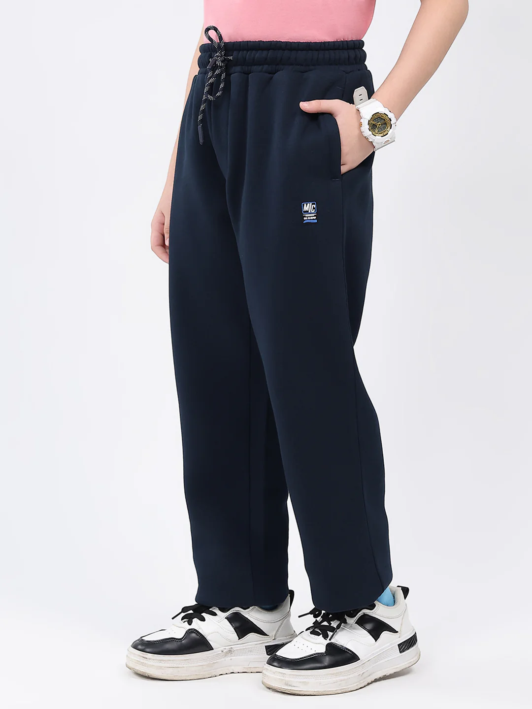 Boys Navy Blue Solid Regular Fit Lower - Image 3