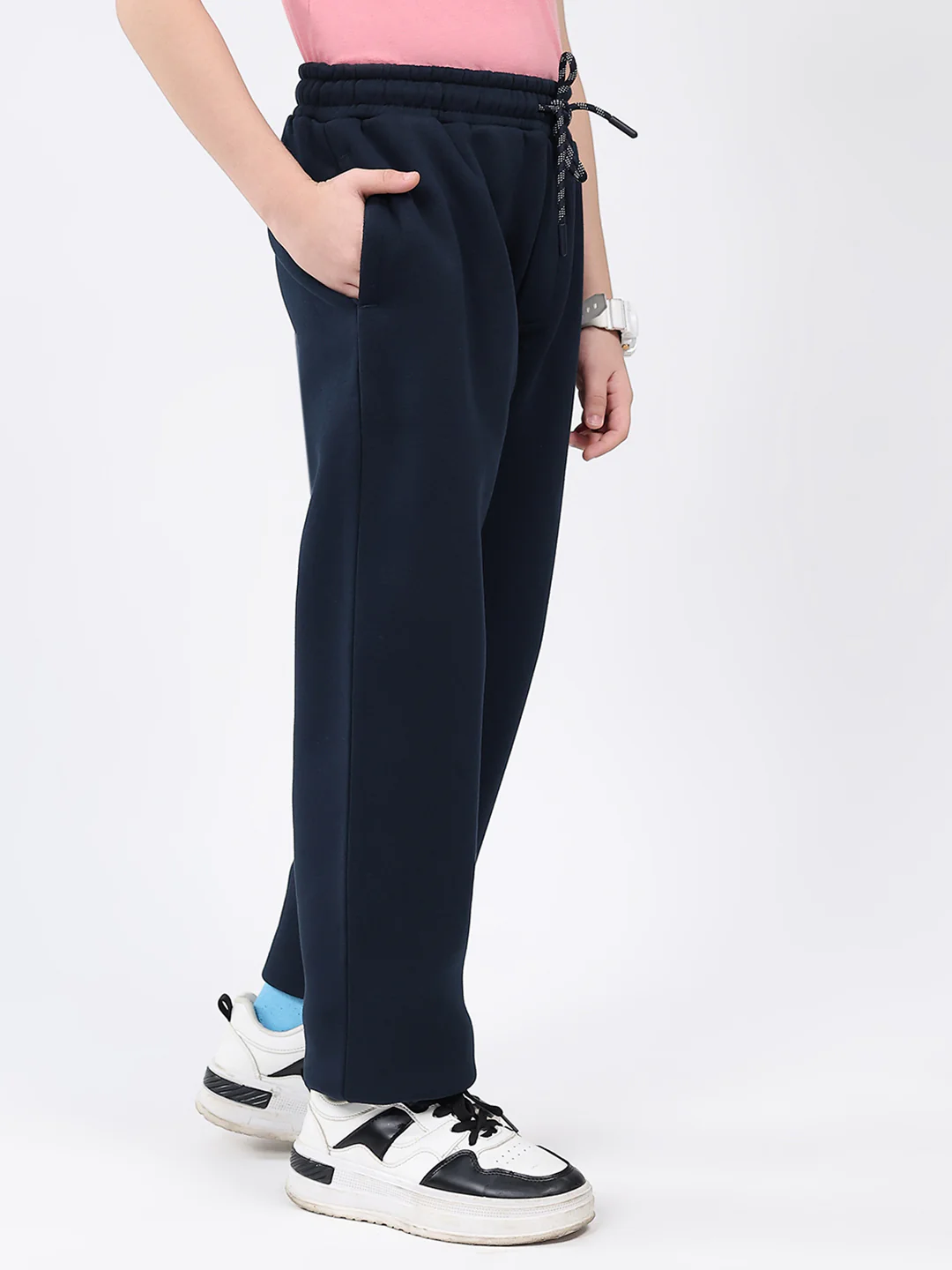 Boys Navy Blue Solid Regular Fit Lower - Image 4