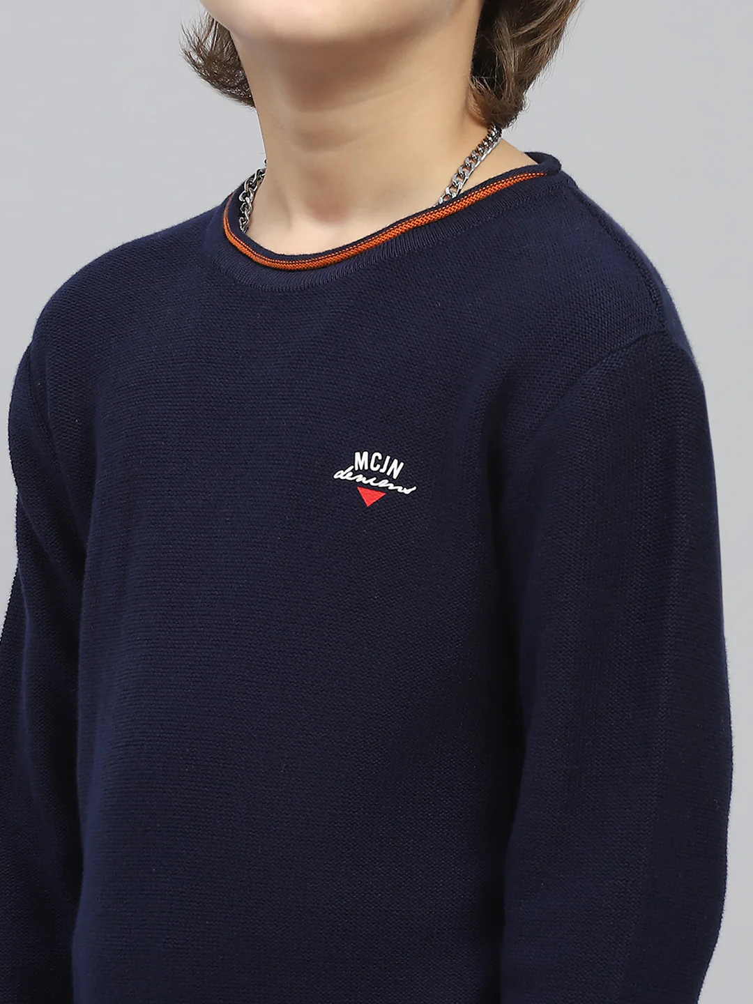 Boys Navy Blue Solid Round Neck Full Sleeve Pullover - Image 7