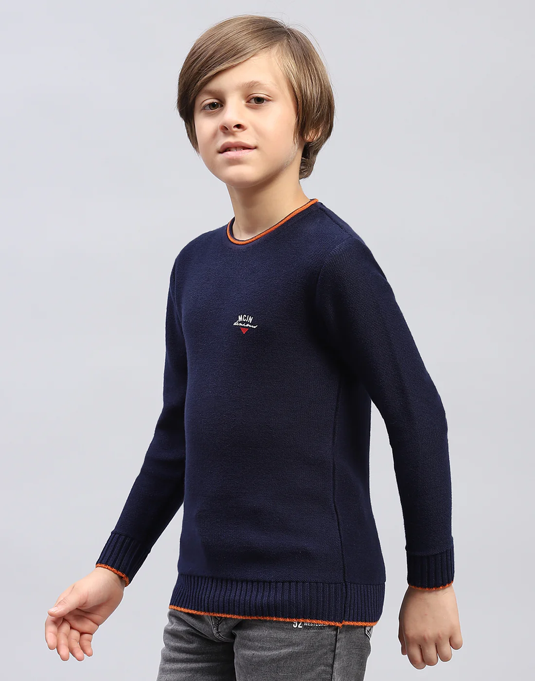 Boys Navy Blue Solid Round Neck Full Sleeve Pullover - Image 3