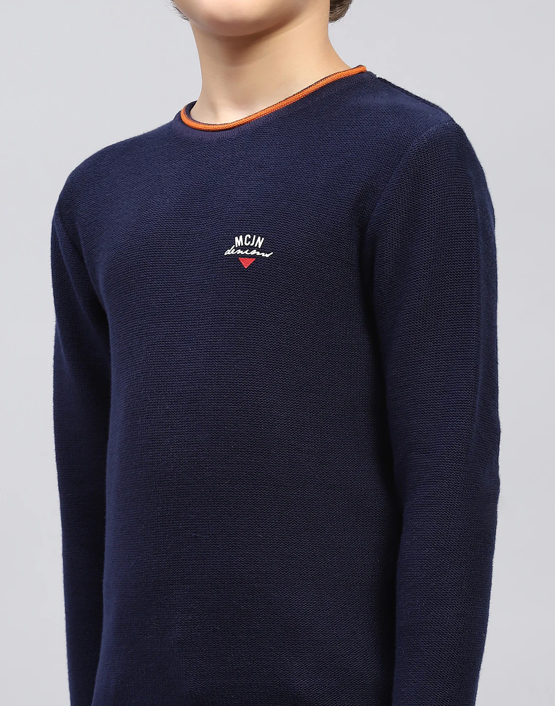 Boys Navy Blue Solid Round Neck Full Sleeve Pullover - Image 6