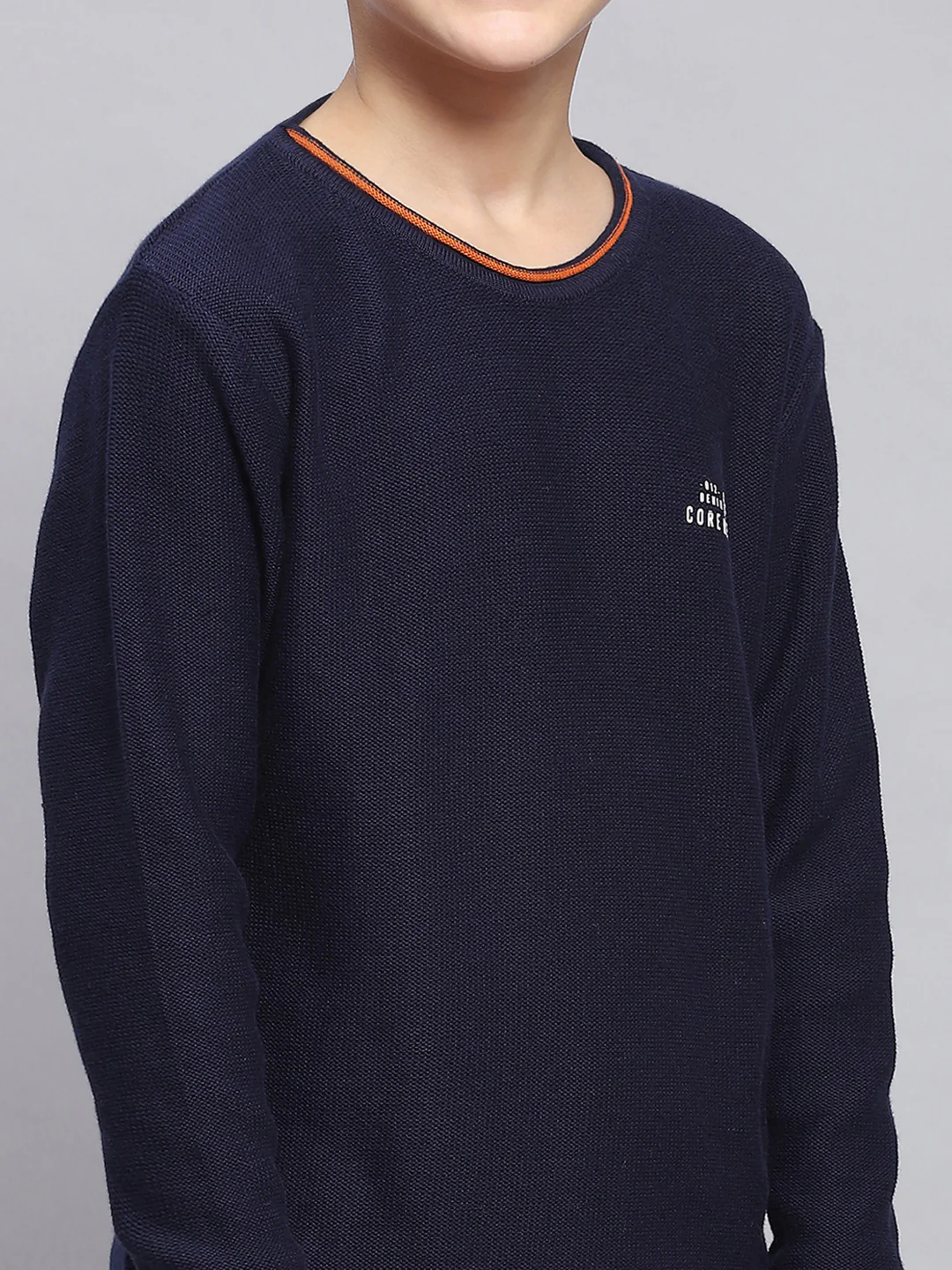 Boys Navy Blue Solid Round Neck Full Sleeve Sweater - Image 6