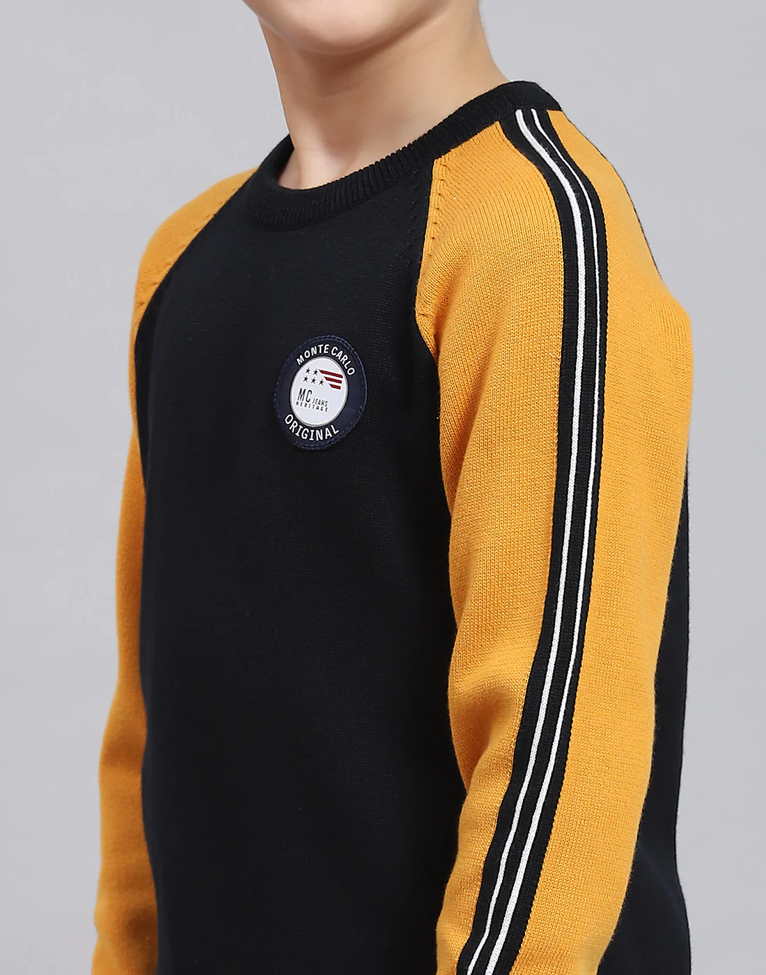 Boys Navy Blue Solid Round Neck Full Sleeve Sweater - Image 6