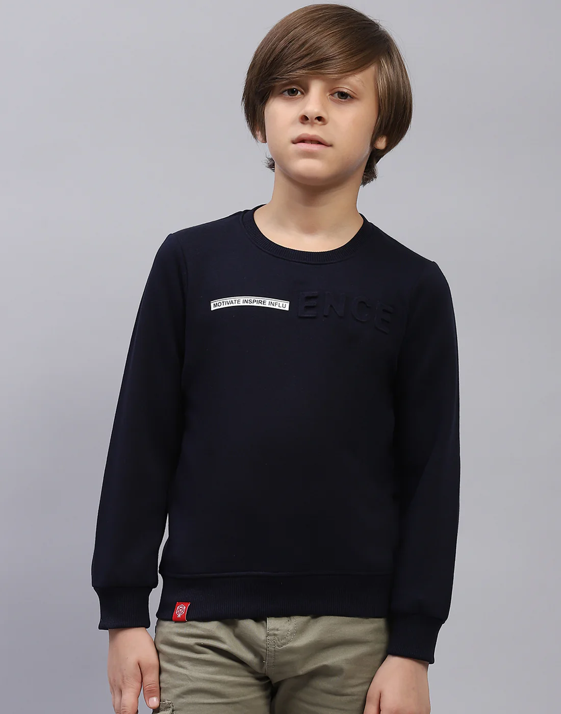Boys Navy Blue Solid Round Neck Full Sleeve Sweatshirt - Image 2