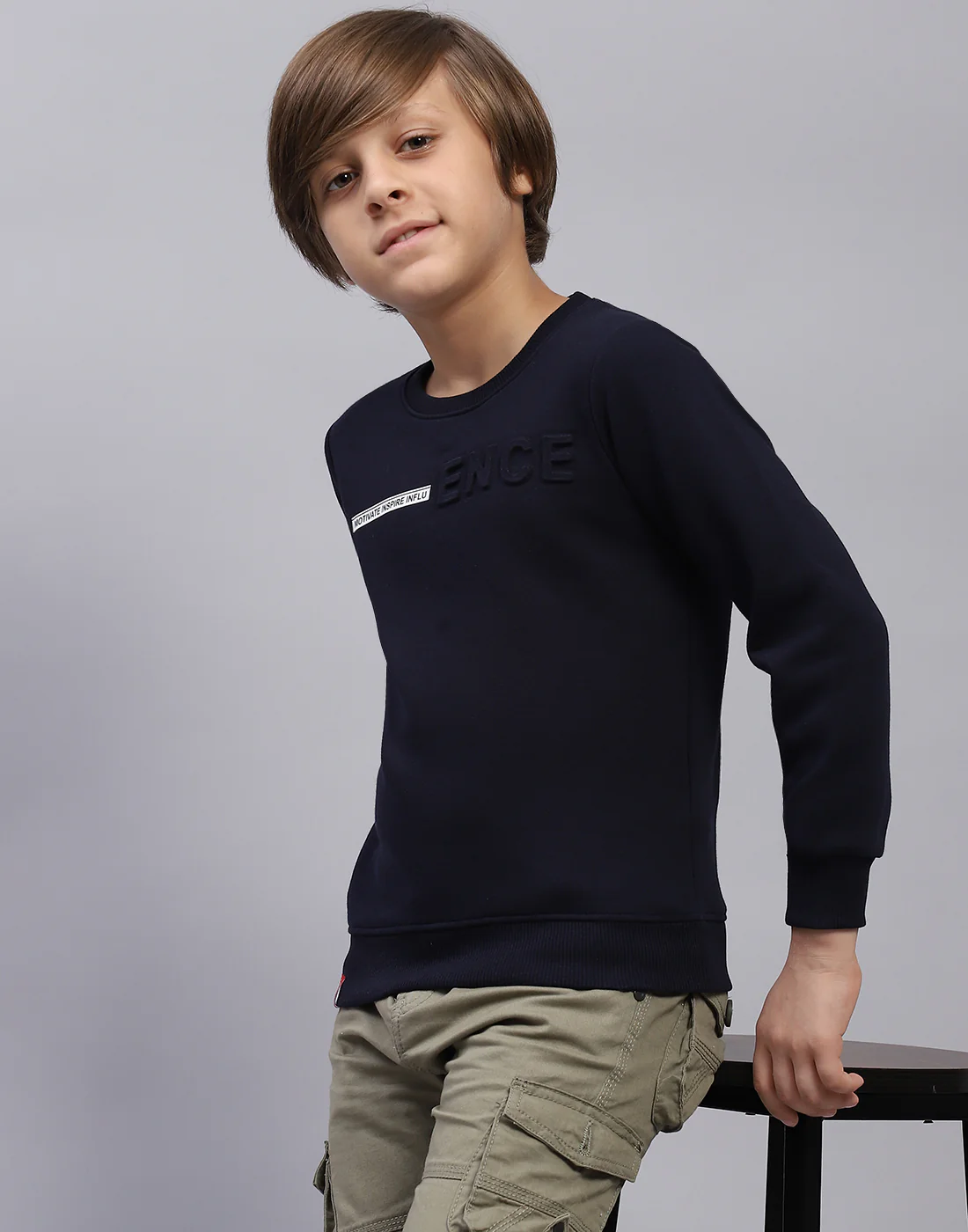 Boys Navy Blue Solid Round Neck Full Sleeve Sweatshirt - Image 6